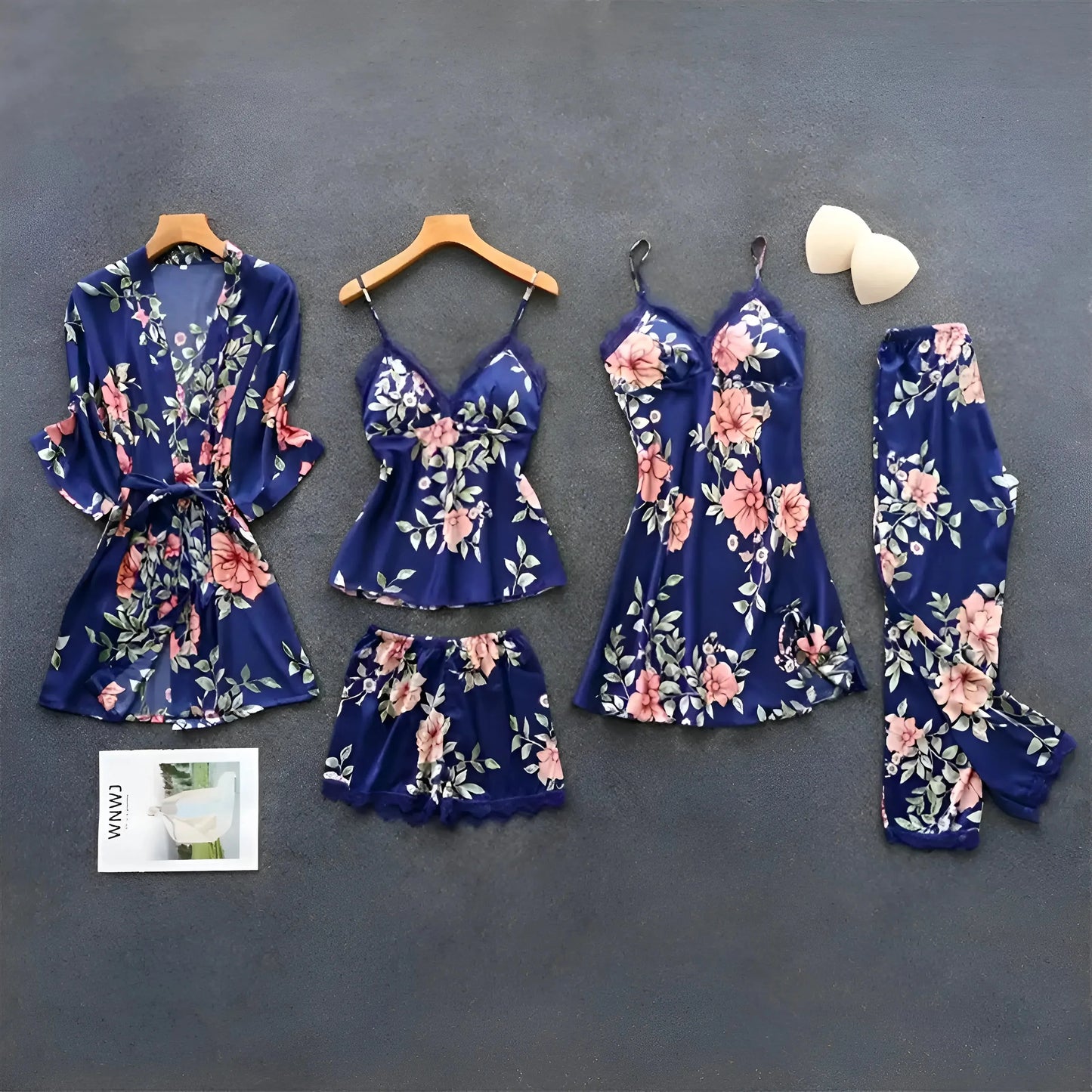 Navy Five-Piece Floral Bedding Set