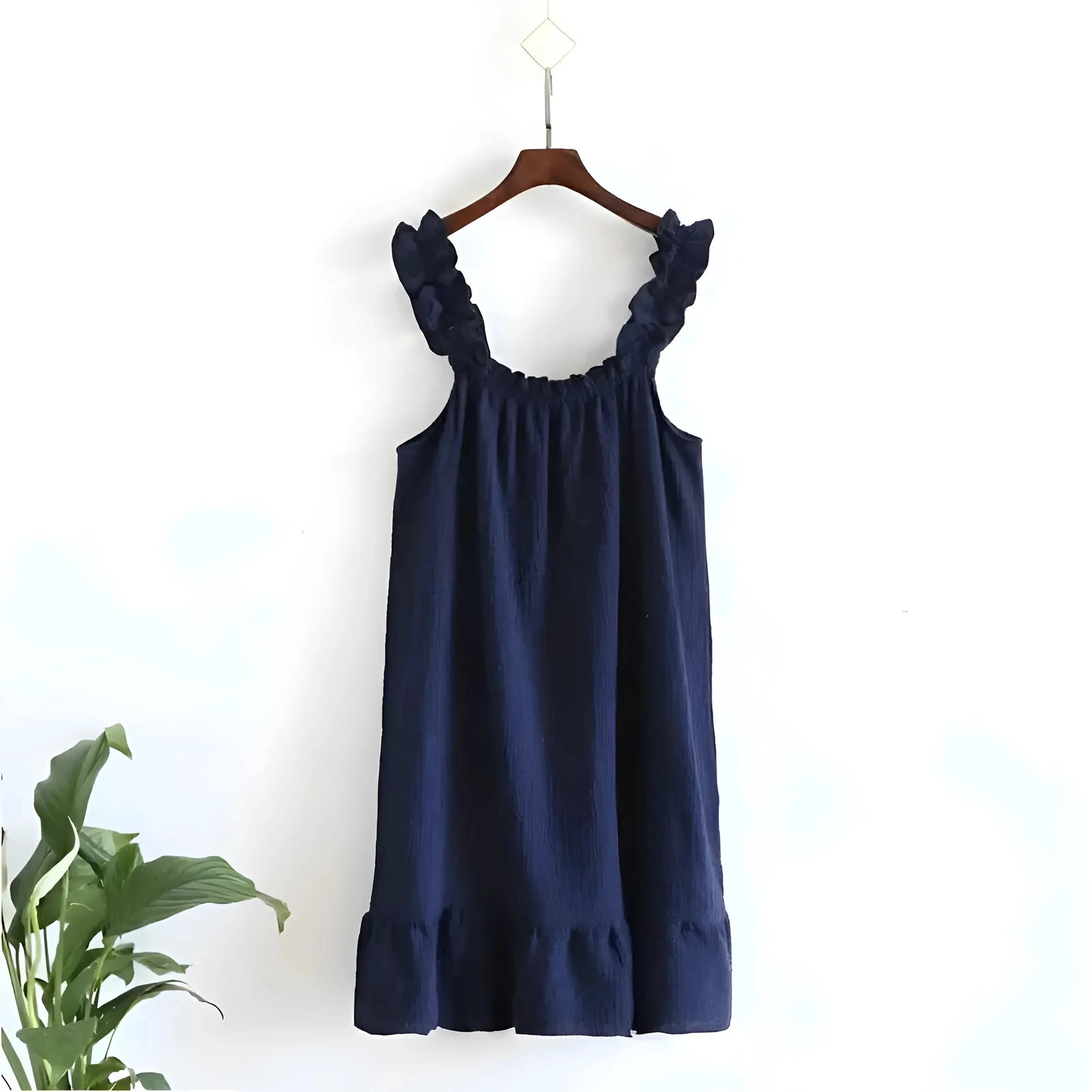 Navy Lace Trim Nightdress with Decorative Straps