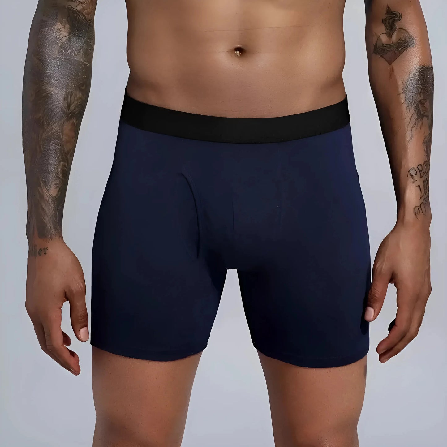 Navy Men's Boxer Shorts with Longer Legs