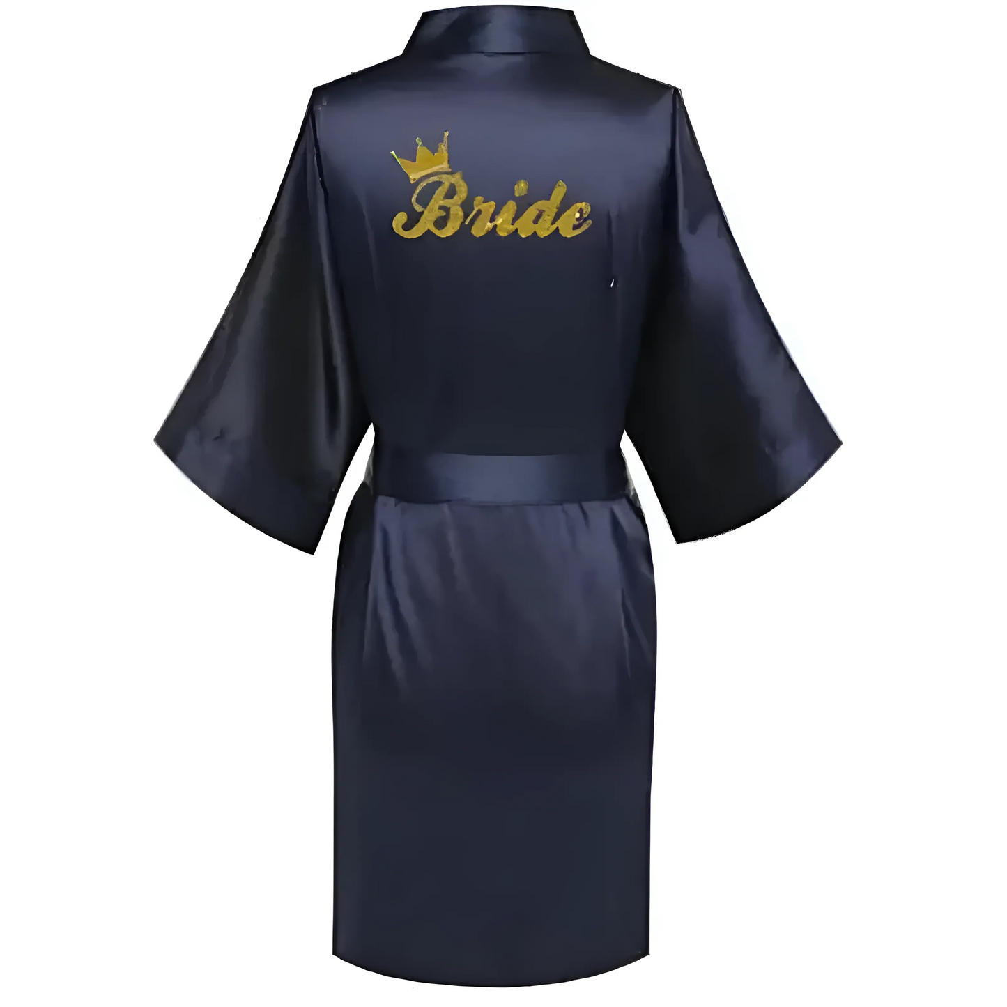 Navy Satin Bridal Robe with "Bride" Embroidery