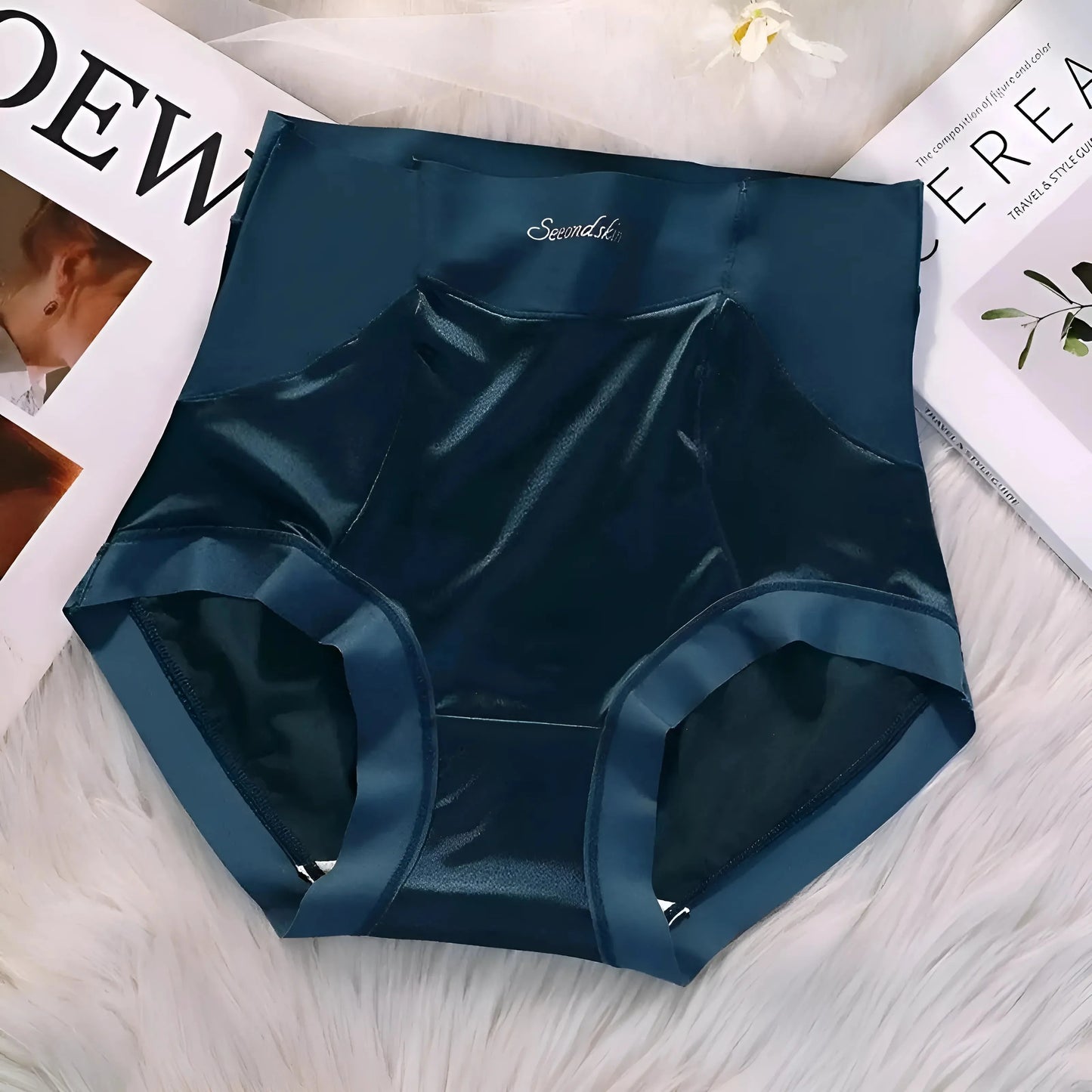 Navy Satin High-Waisted Knickers