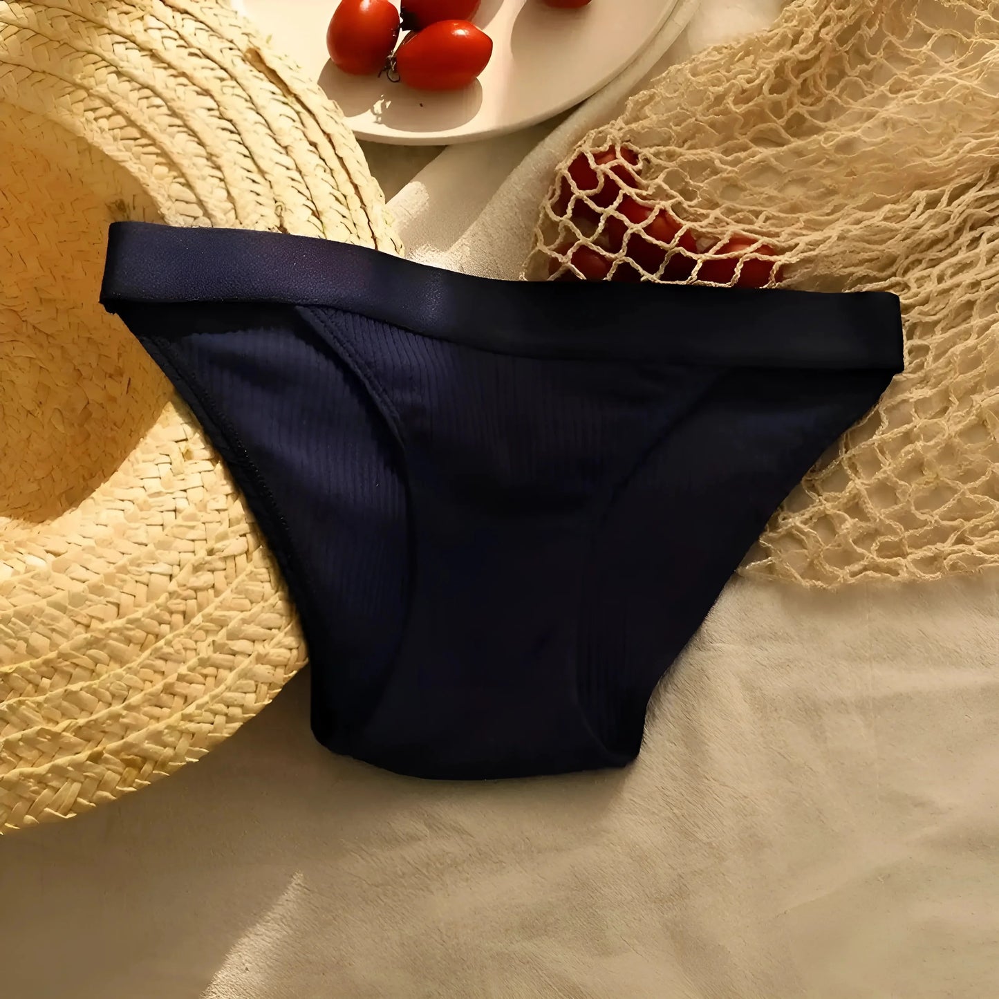 Navy Striped Briefs with Wide Waistband
