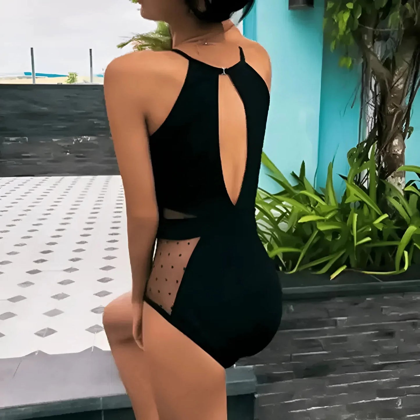 One-Piece Swimsuit with Mesh Detail