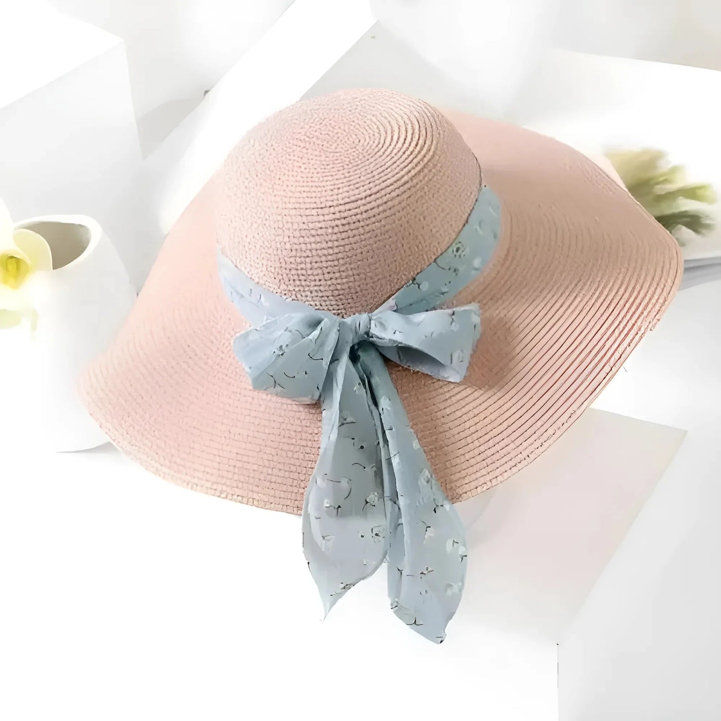 Pink Decorative Ribbon Beach Hat