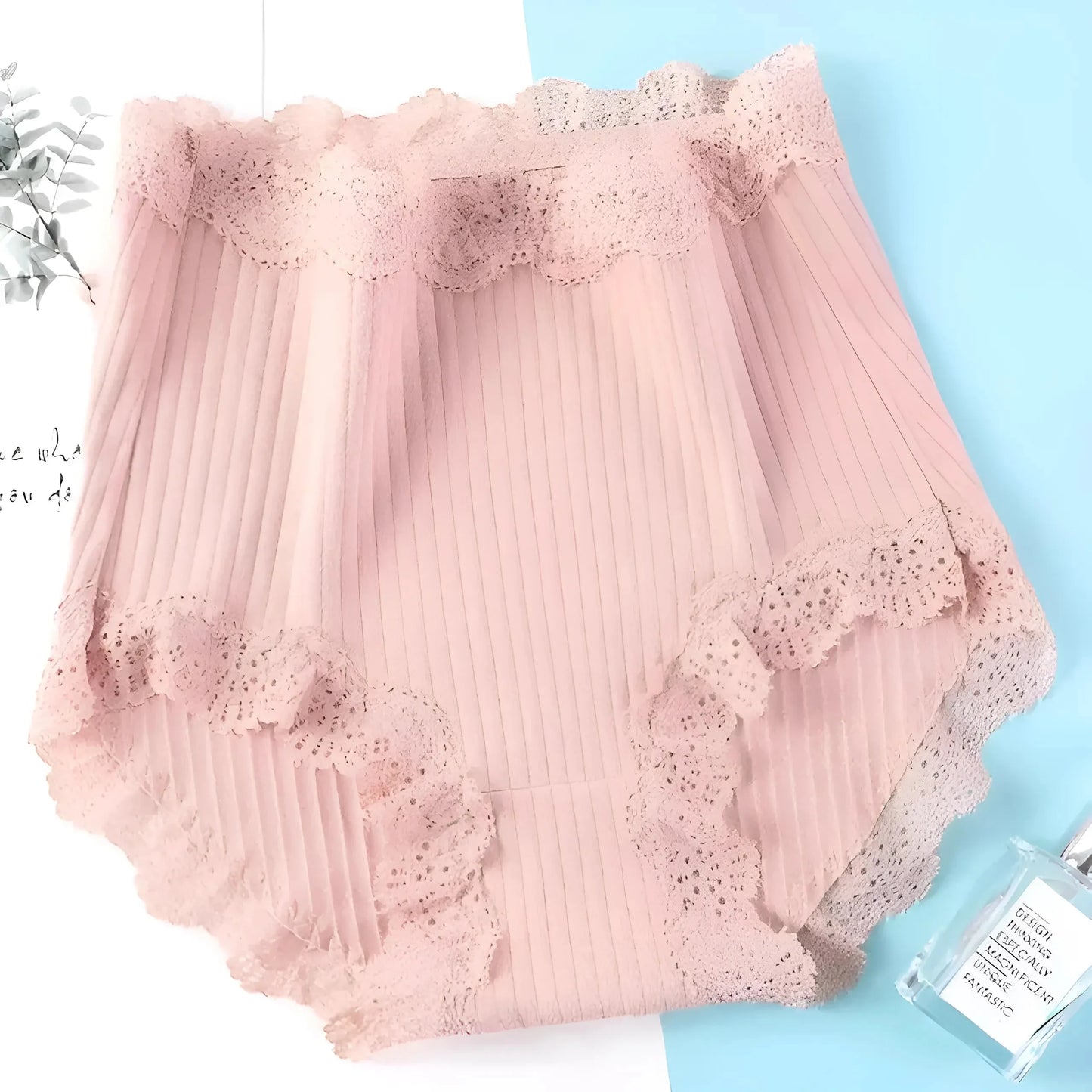 Pink High-Waisted Lace Trim Dress