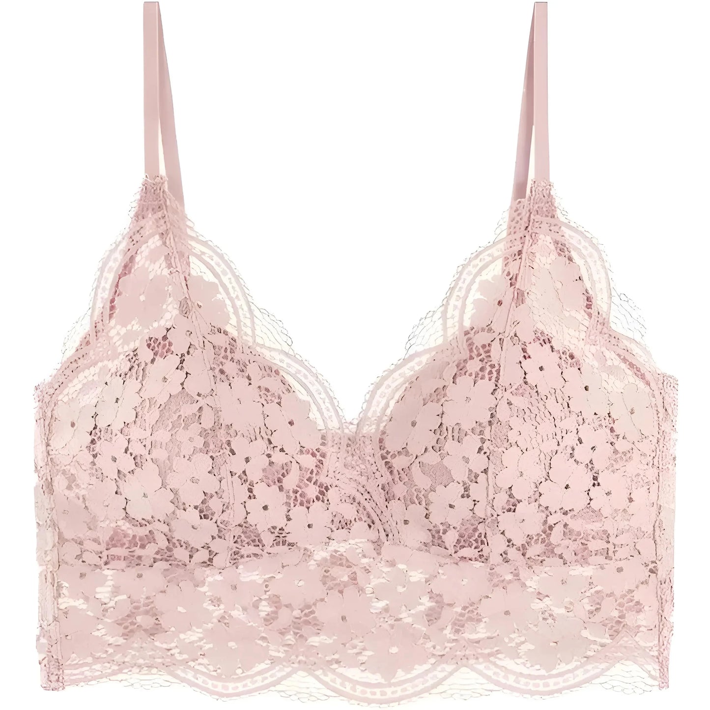 Pink Lace Bralette with Thin Straps