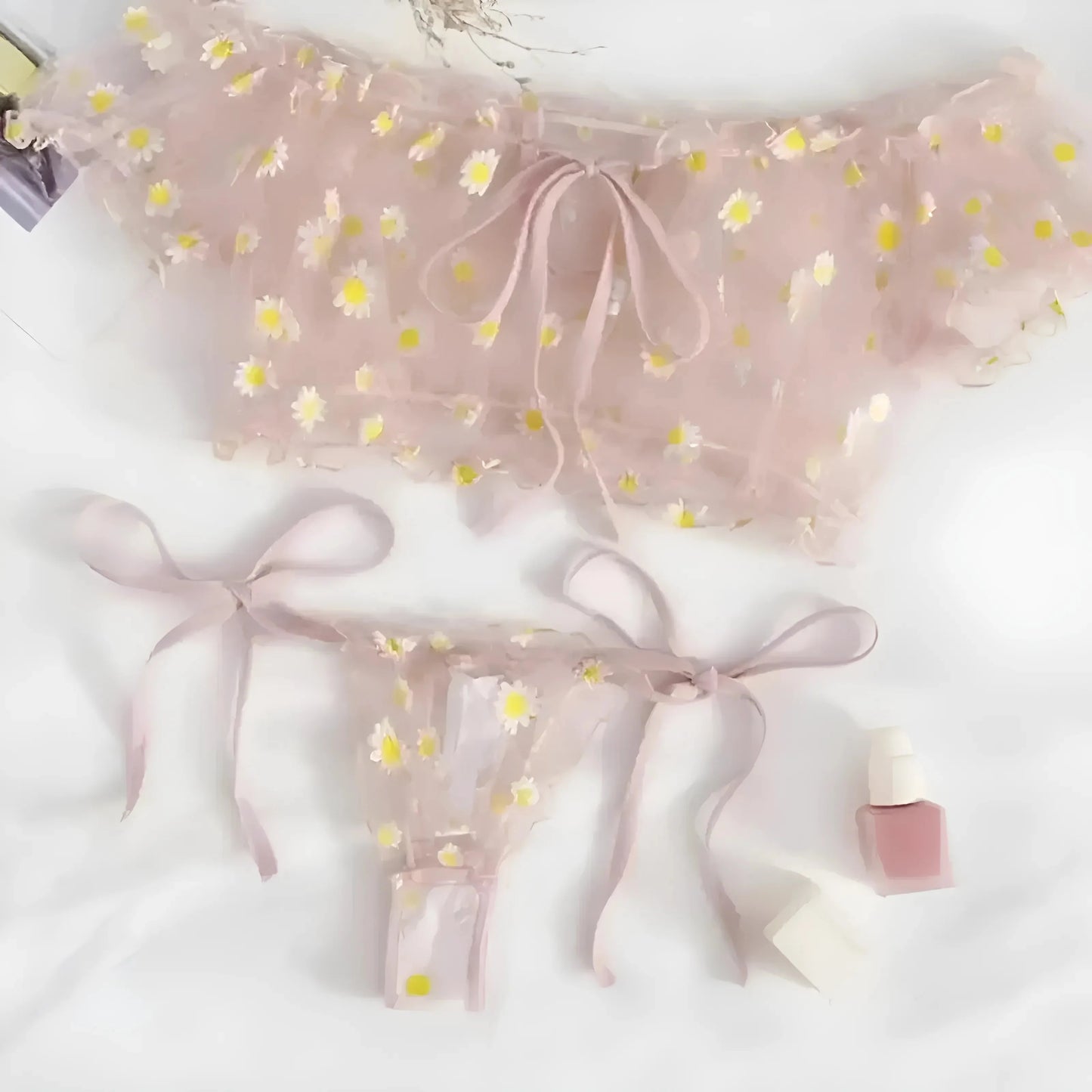 Pink Lace Lingerie Set with Thong