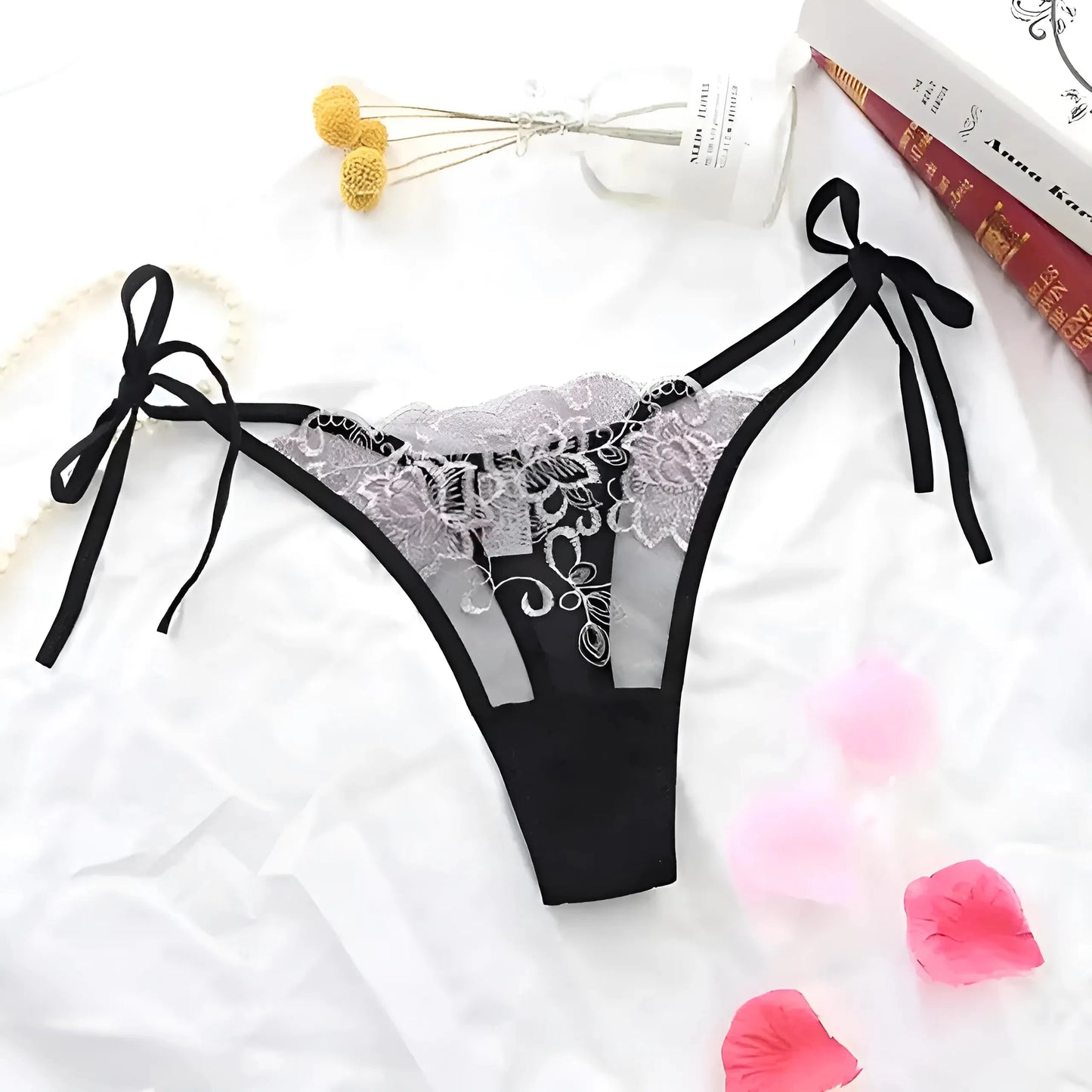 Pink Lace String Thong with Hip Ties