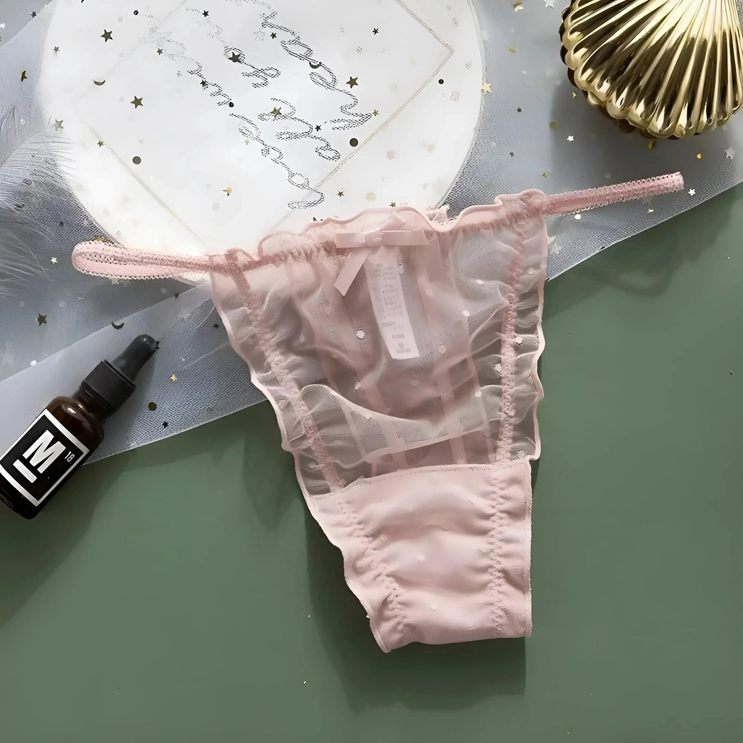 Pink Lace String with Ruching
