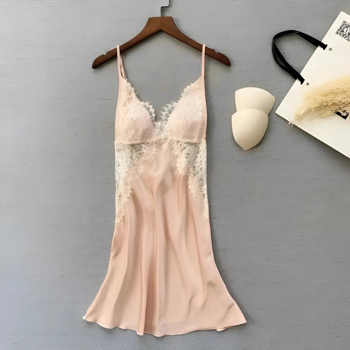 Pink Lace Trim Nightdress with Bust Detail