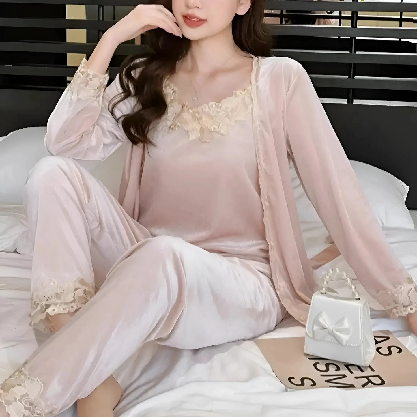 Pink Lace Trim Sleep Set