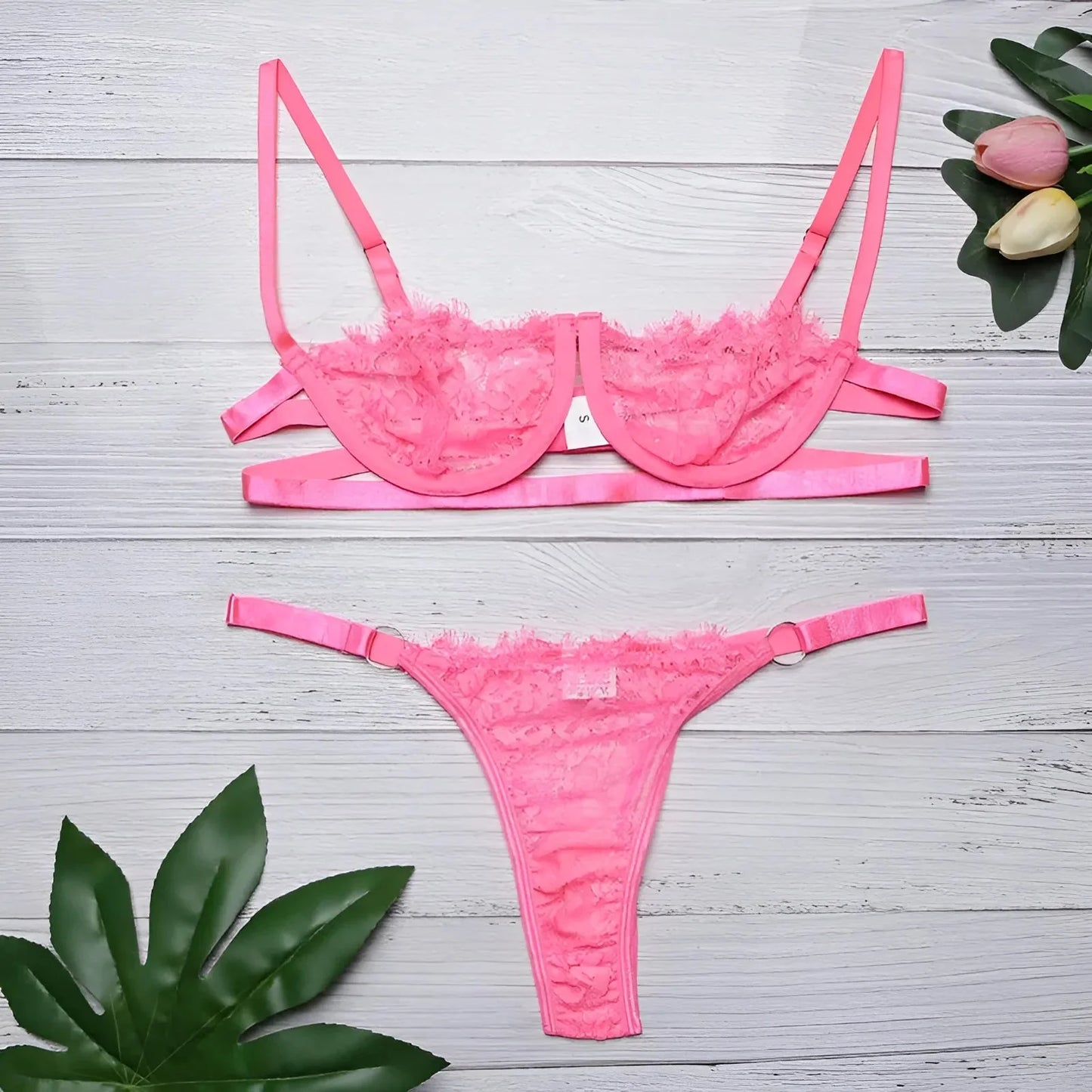 Pink Neon Lace Lingerie Set