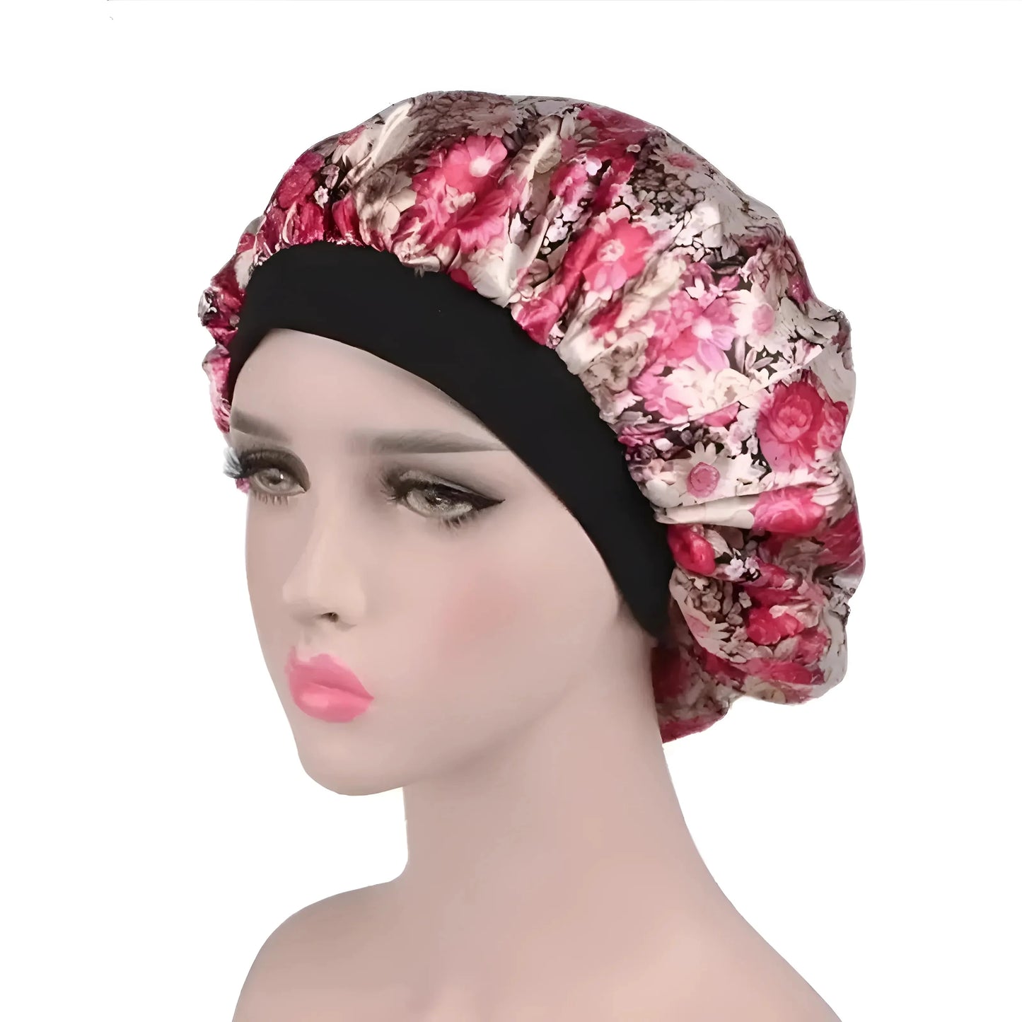 Pink Satin Floral Sleep Cap