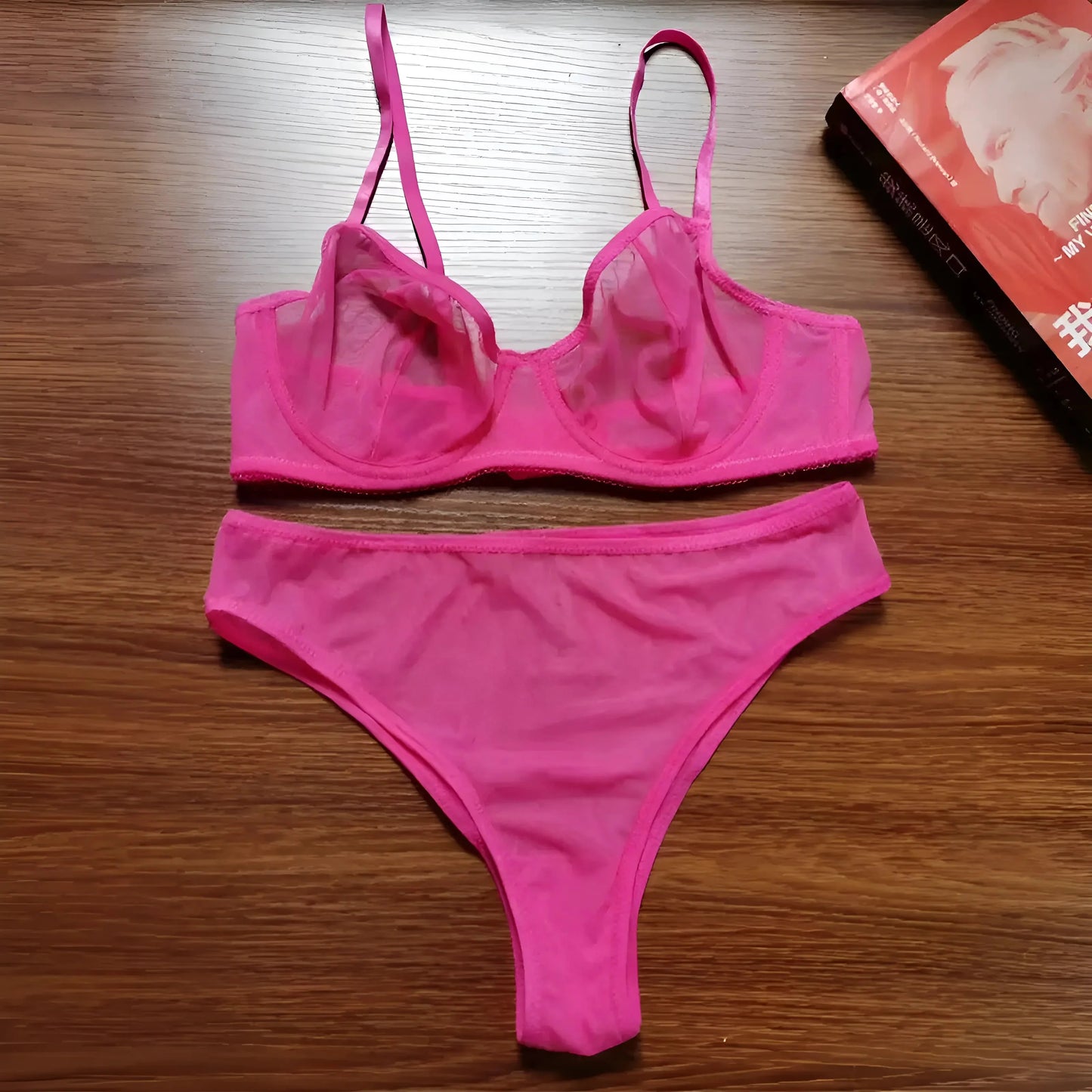 Pink Set of lingerie made from fine mesh