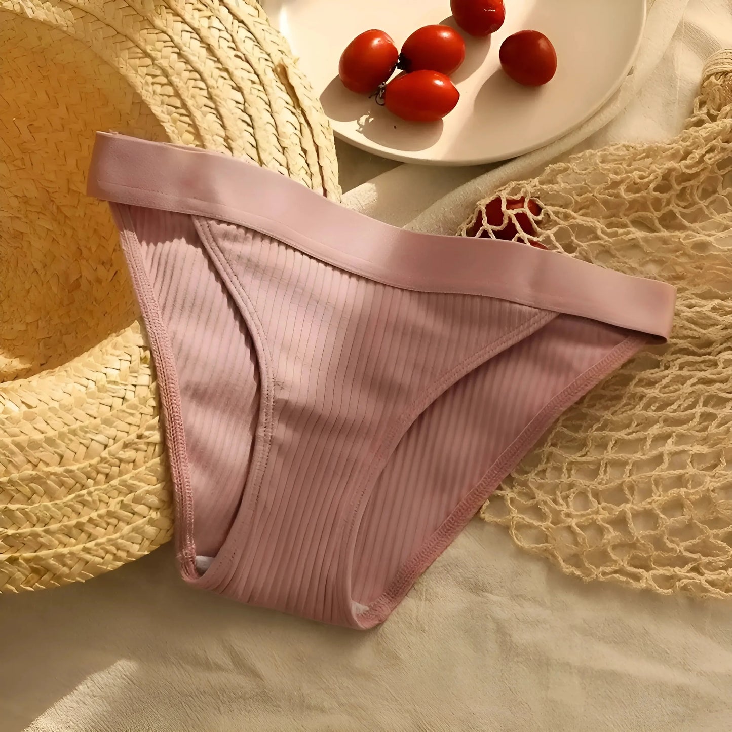 Pink Striped Briefs with Wide Waistband
