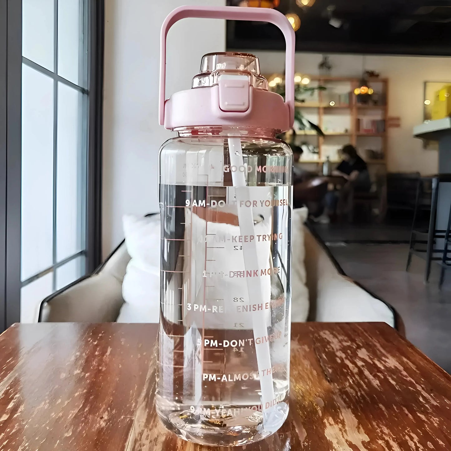 Pink Transparent Motivational Water Bottle