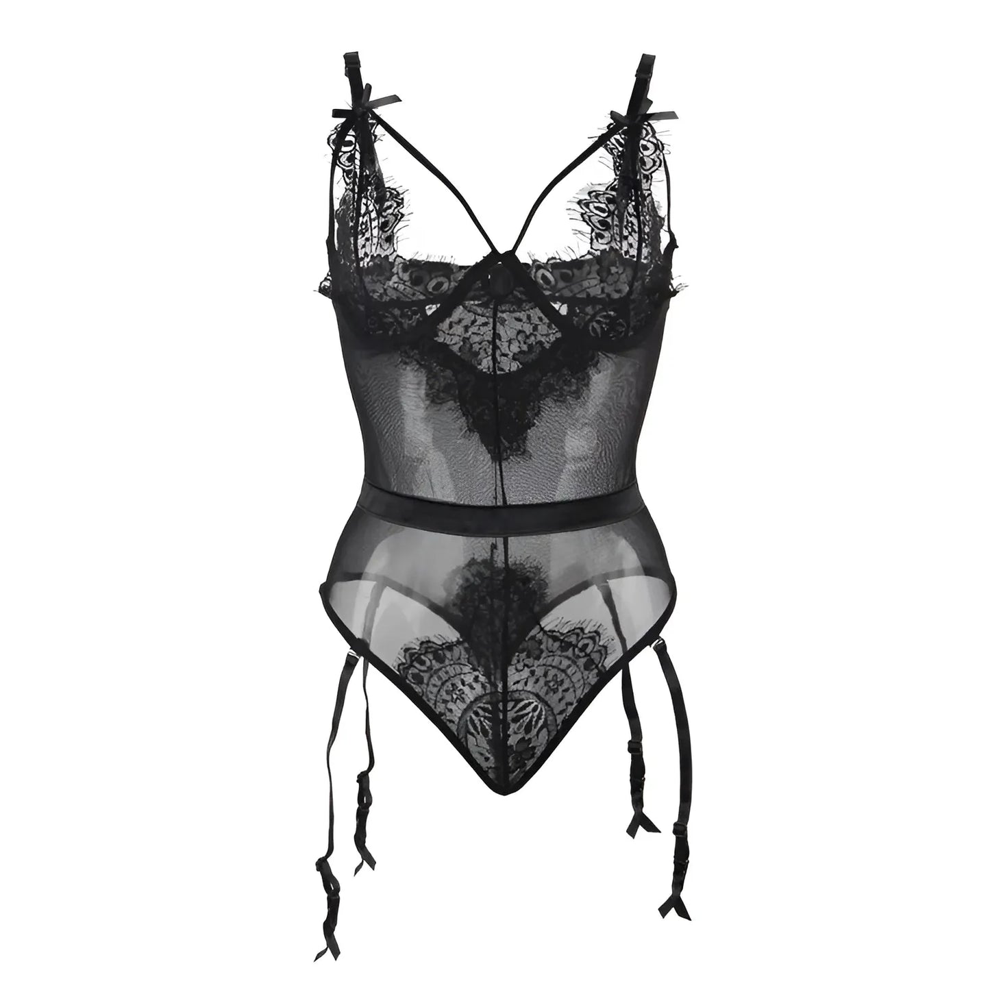 Plus Size Lace Bodysuit with Decorative Straps