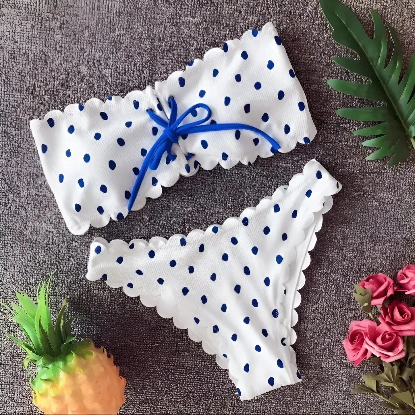Polka Dot Strapless Two-Piece Swimsuit