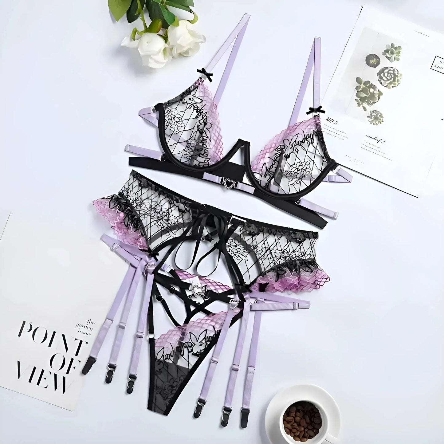 Purple 3-Piece Lace Lingerie Set