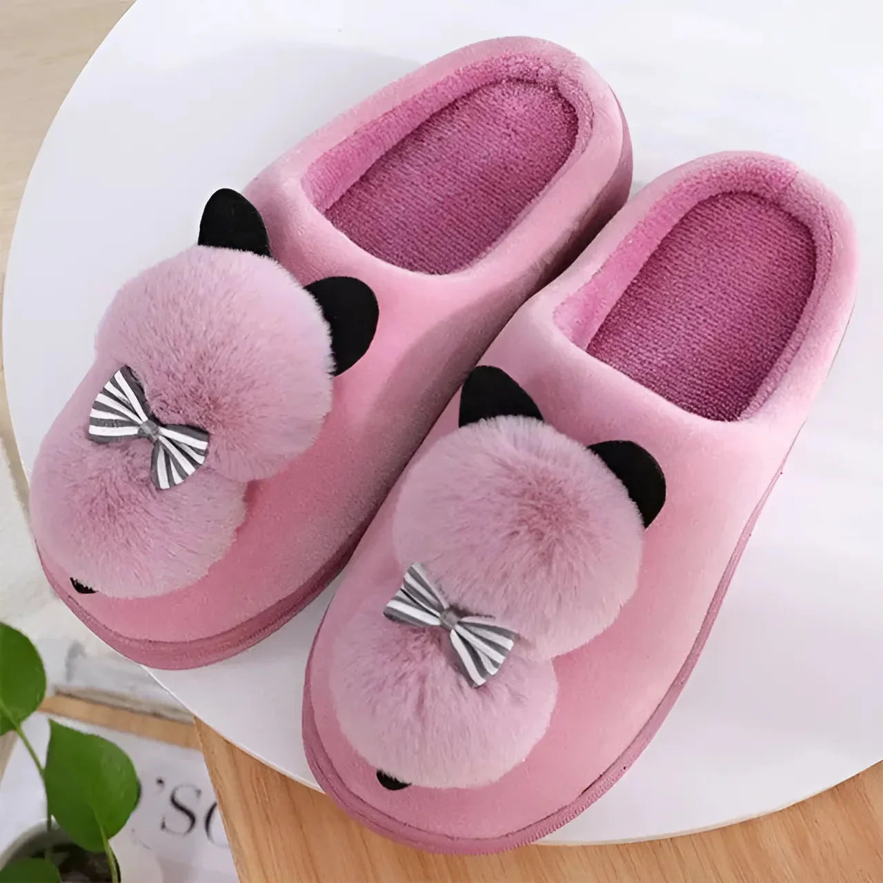 Purple Cat Print Slippers