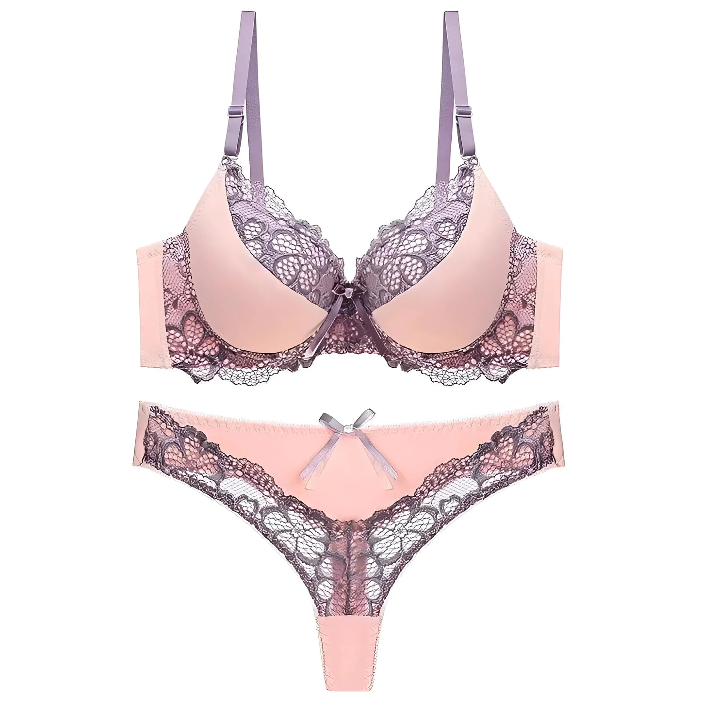 Purple Lace Trim Lingerie Set