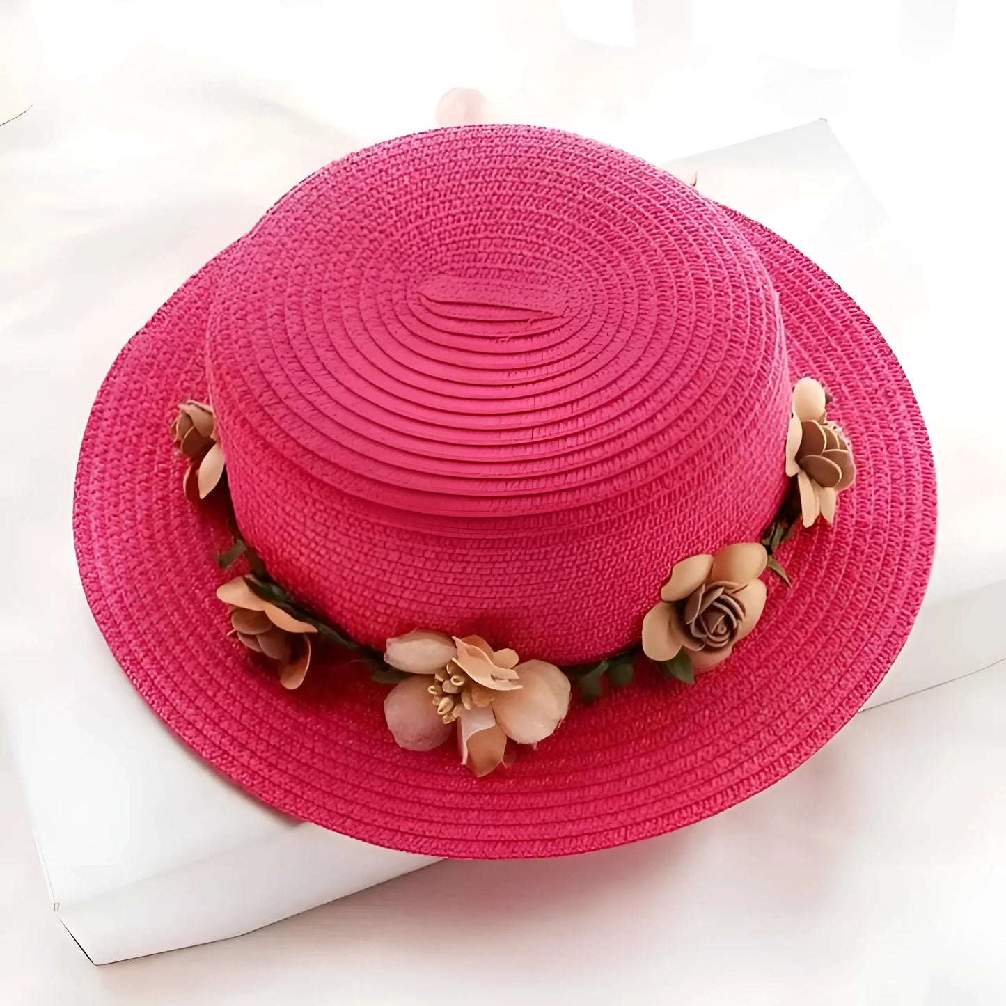 Raspberry Floral Beach Hat