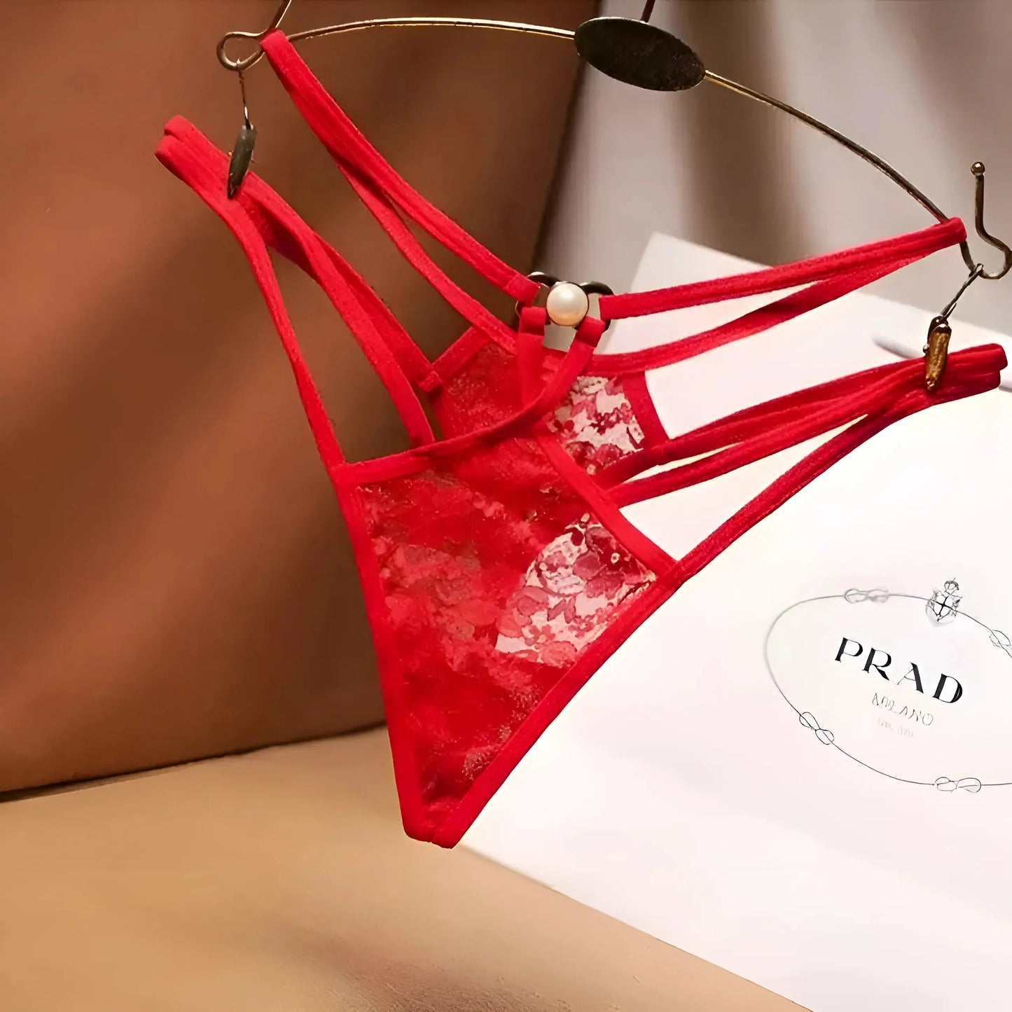 Red Lace Briefs with Straps