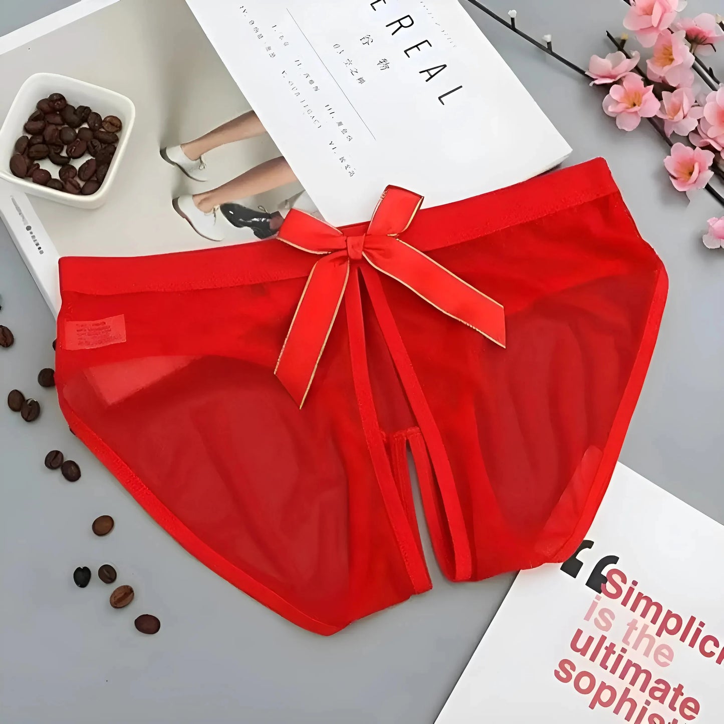 Red Lace Knickers with Bow and Cut-Out Detail