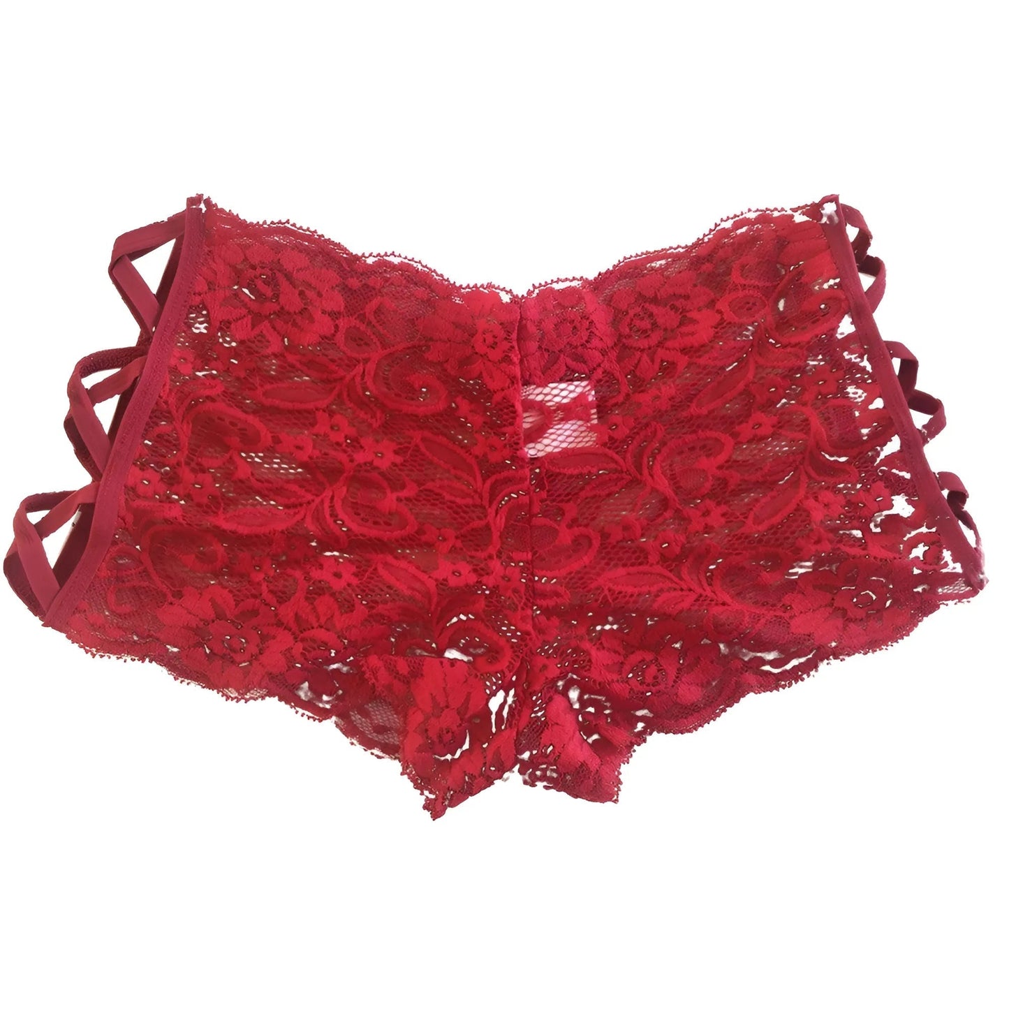 Red Lace Knickers with Decorative Straps