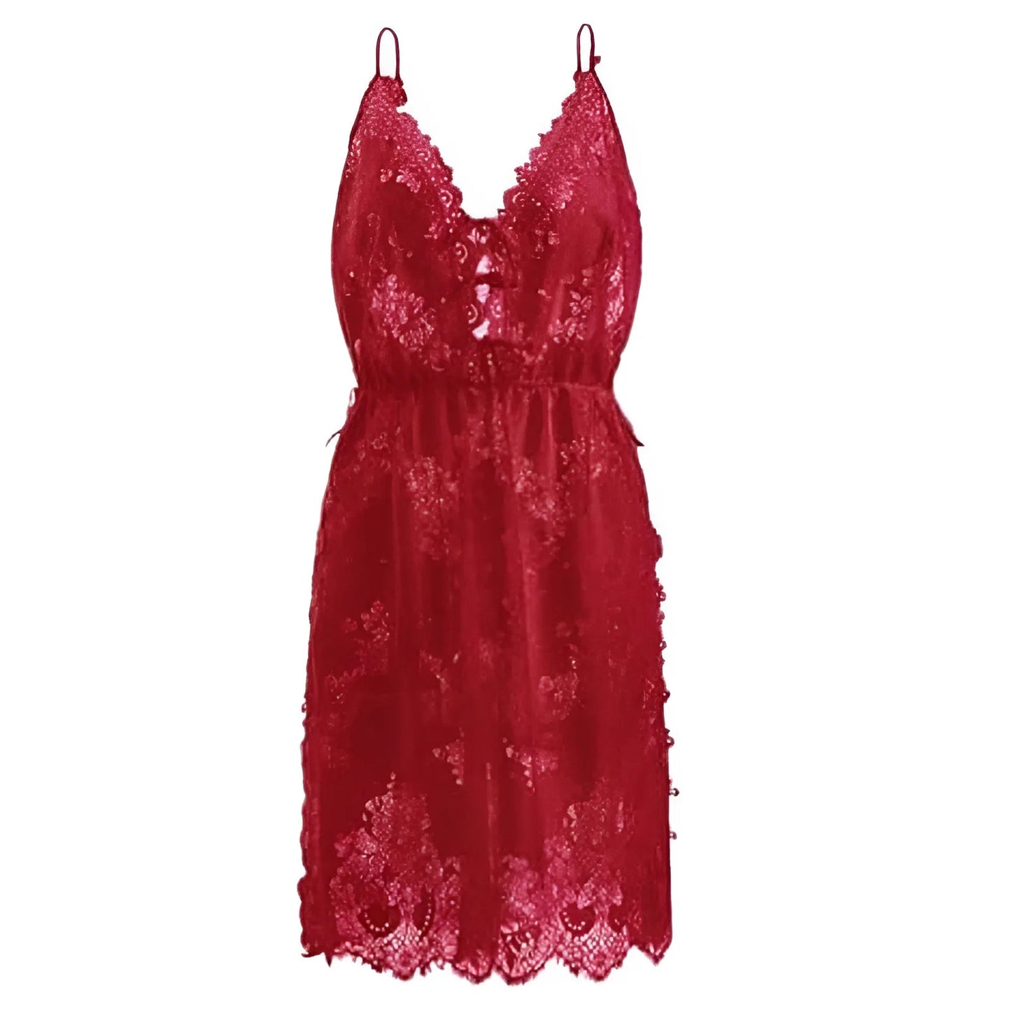 Red Lace Nightdress in Mid-Length