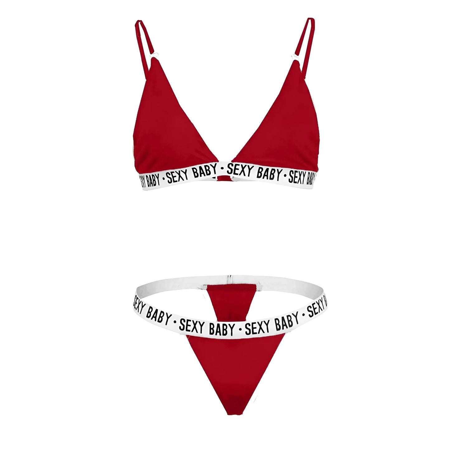 Red Lingerie Set with 'SEXY BABY' Print