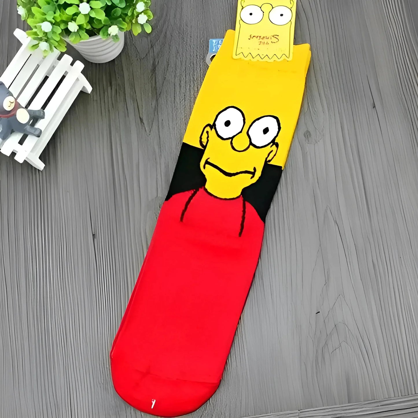 Red Men's Ankle-Length Socks featuring The Simpsons Family