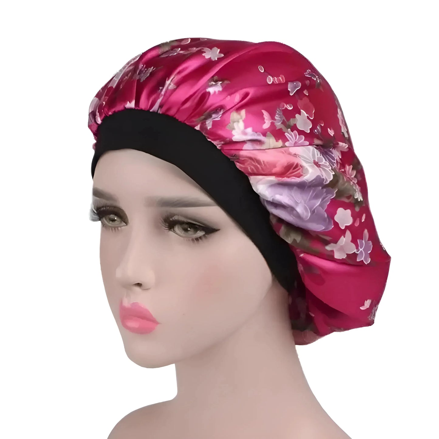 Red Satin Floral Sleep Cap