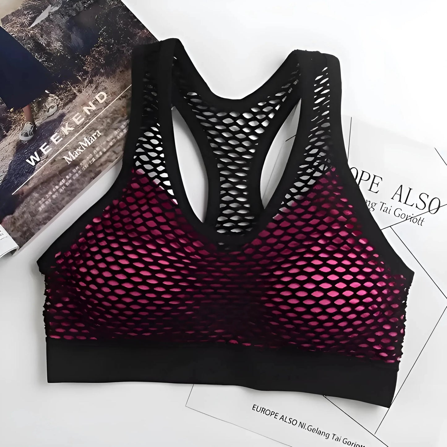 Red Sports Bra with Mesh Detail