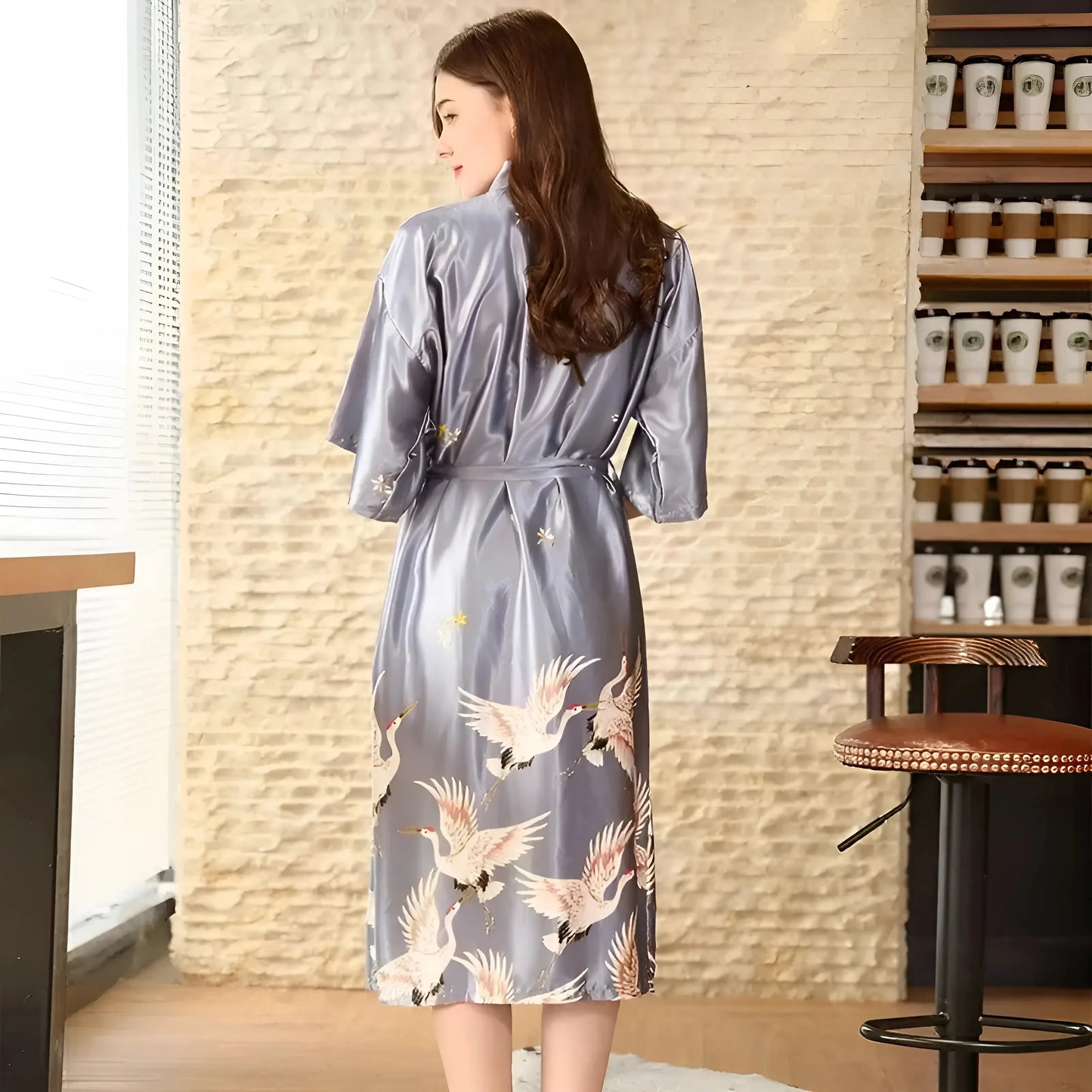 Satin Long Robe with Tie Belt