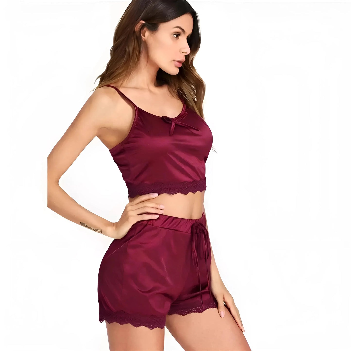 Satin Pyjama Set with Top and Shorts