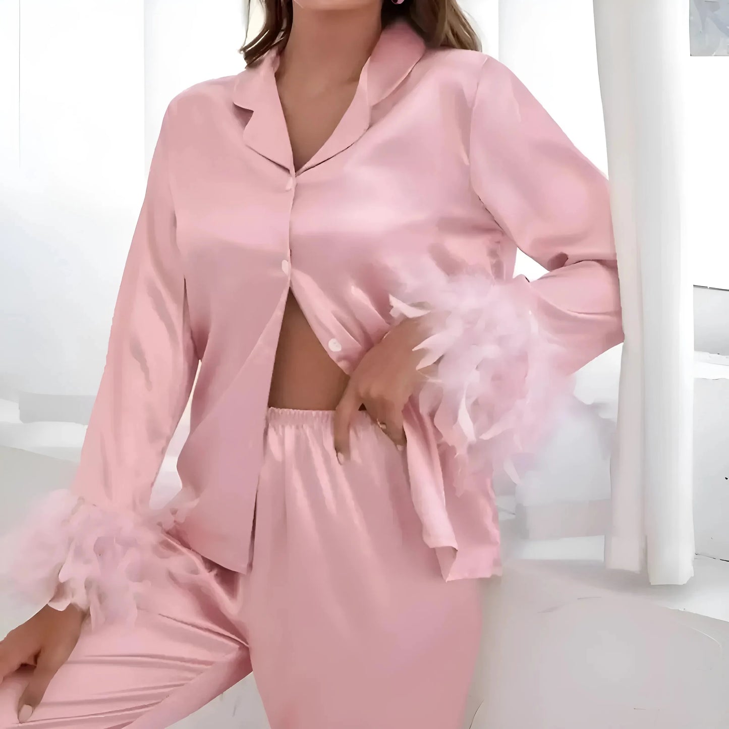 Satin Pyjama with Feathers