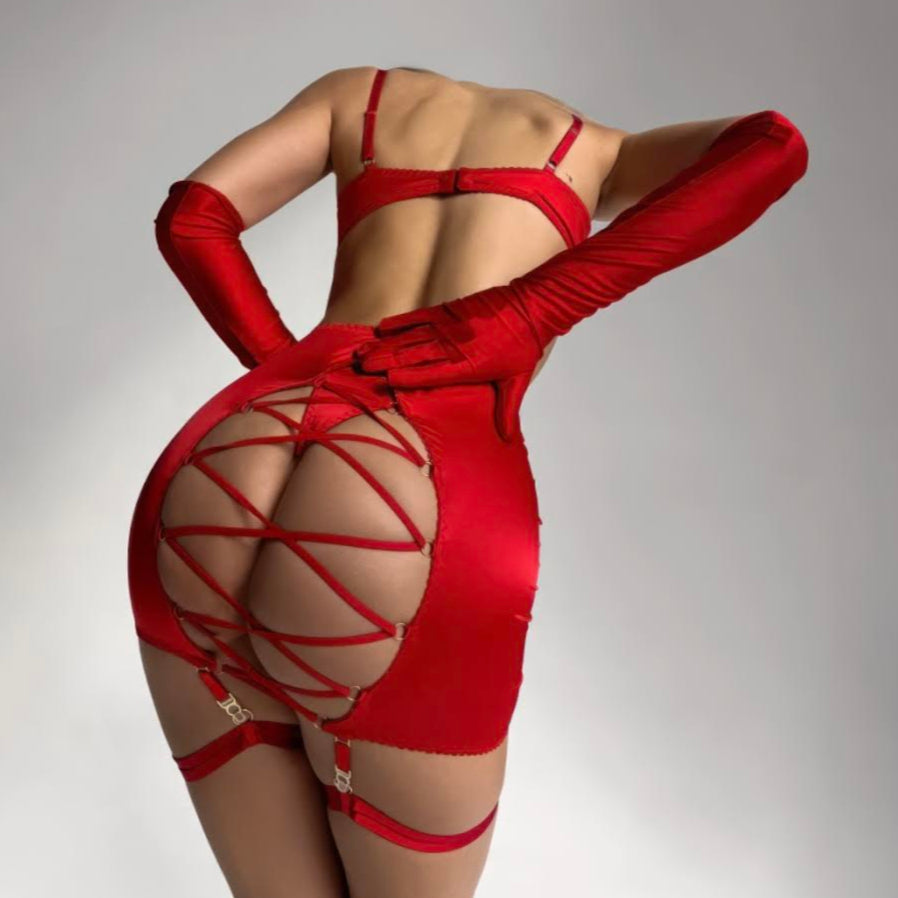 Satin-BH-Set mit Spitzen-Einsätzen