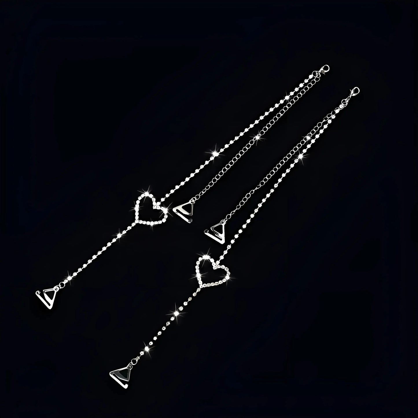 Shiny Heart-Embellished Bra Straps
