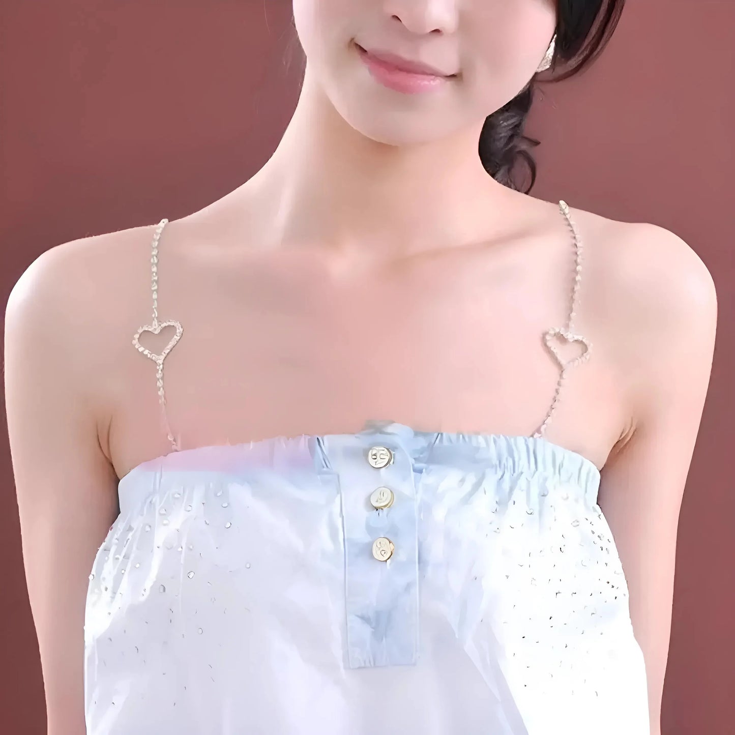 Shiny Heart-Embellished Bra Straps