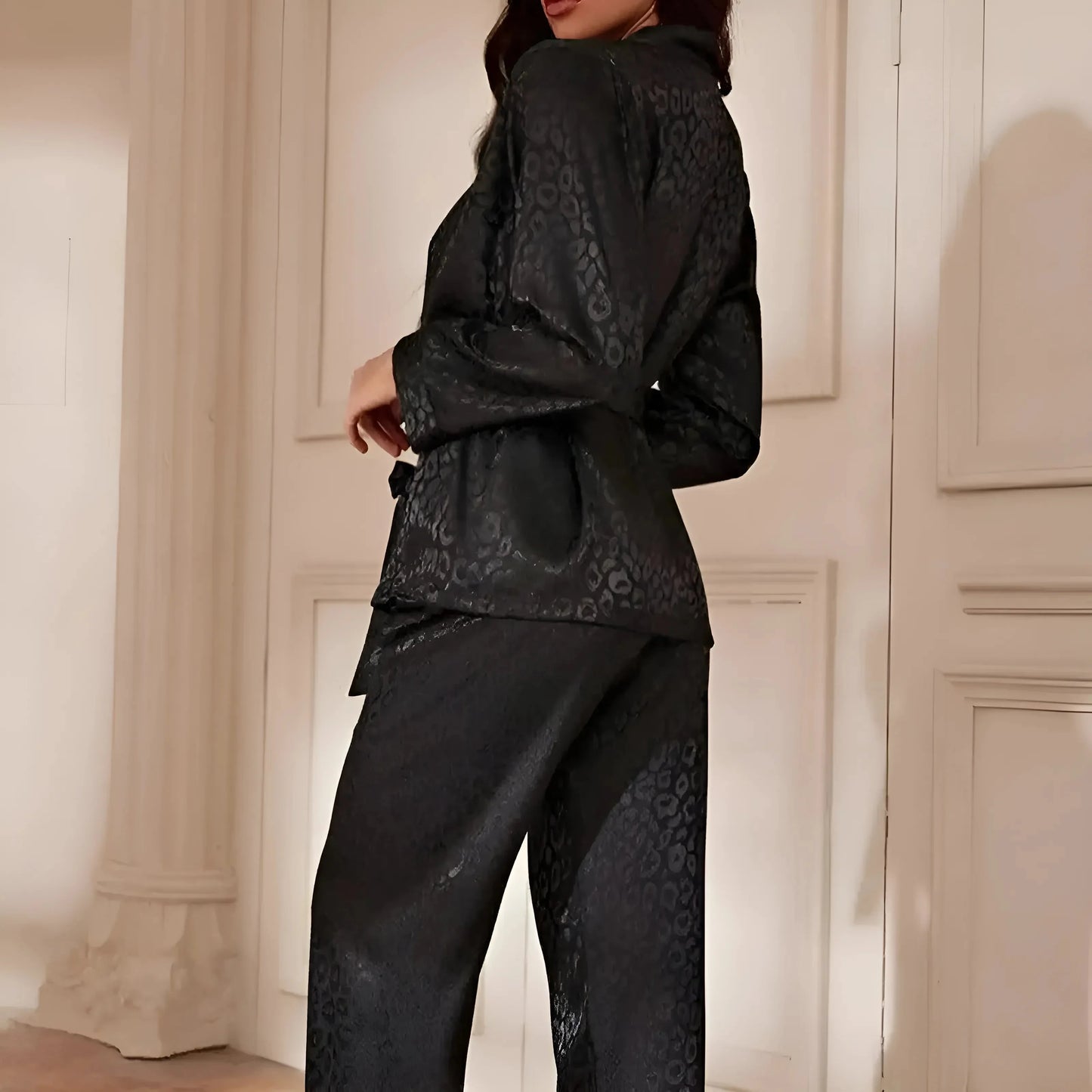 Silk Leopard Print Women's Pyjama Set