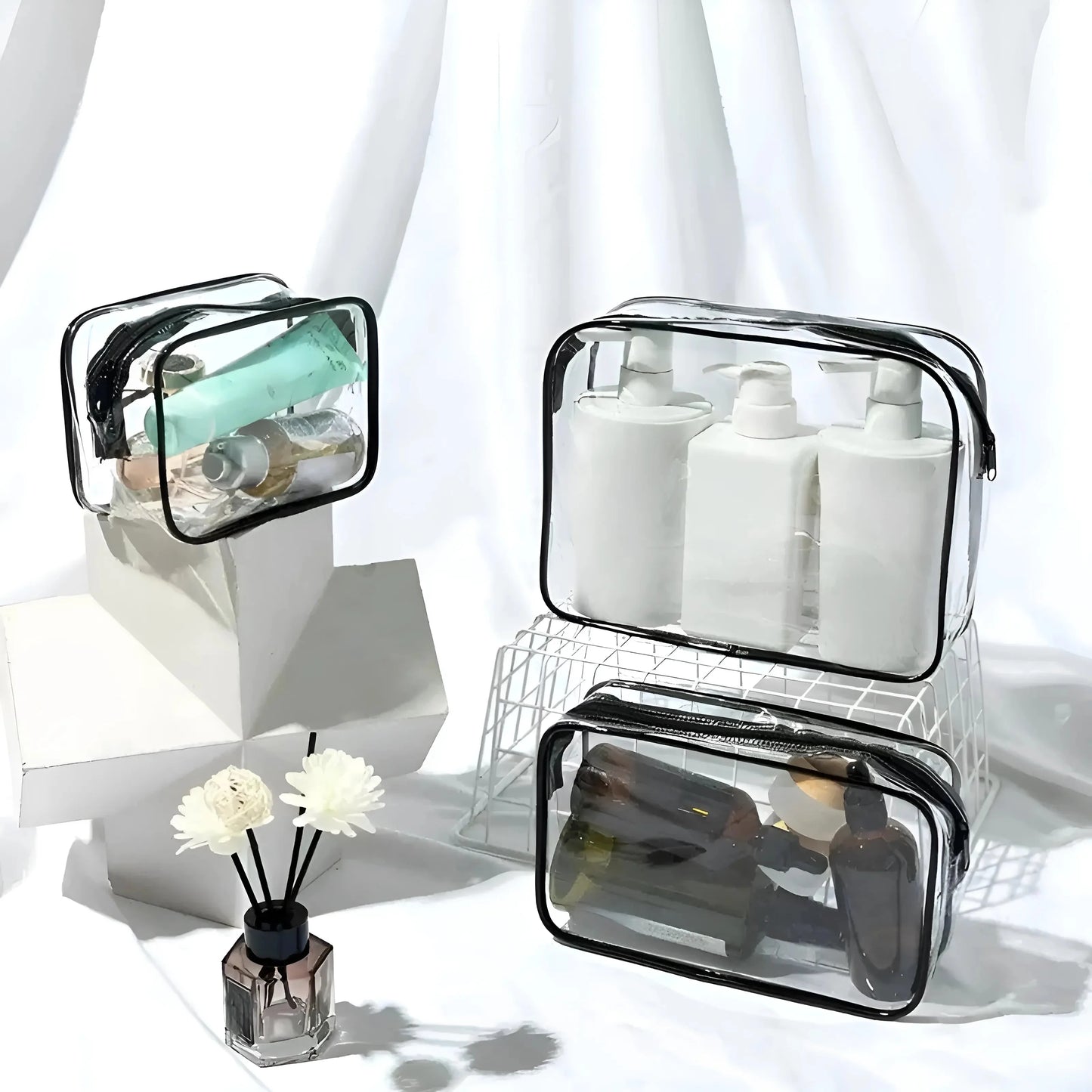 Transparent Cosmetic Bag with Black Trim