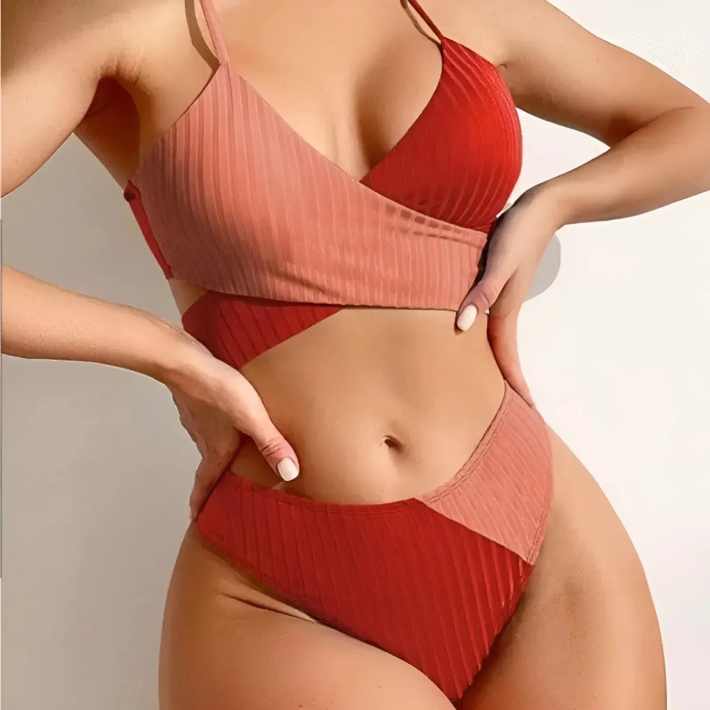 Two-Piece Swimsuit in Mixed Fabrics