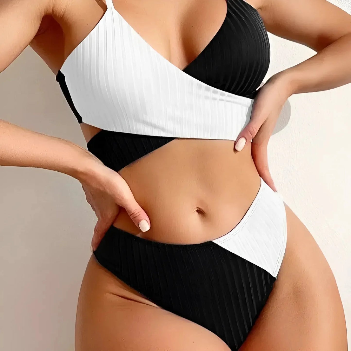 Two-Piece Swimsuit in Mixed Fabrics