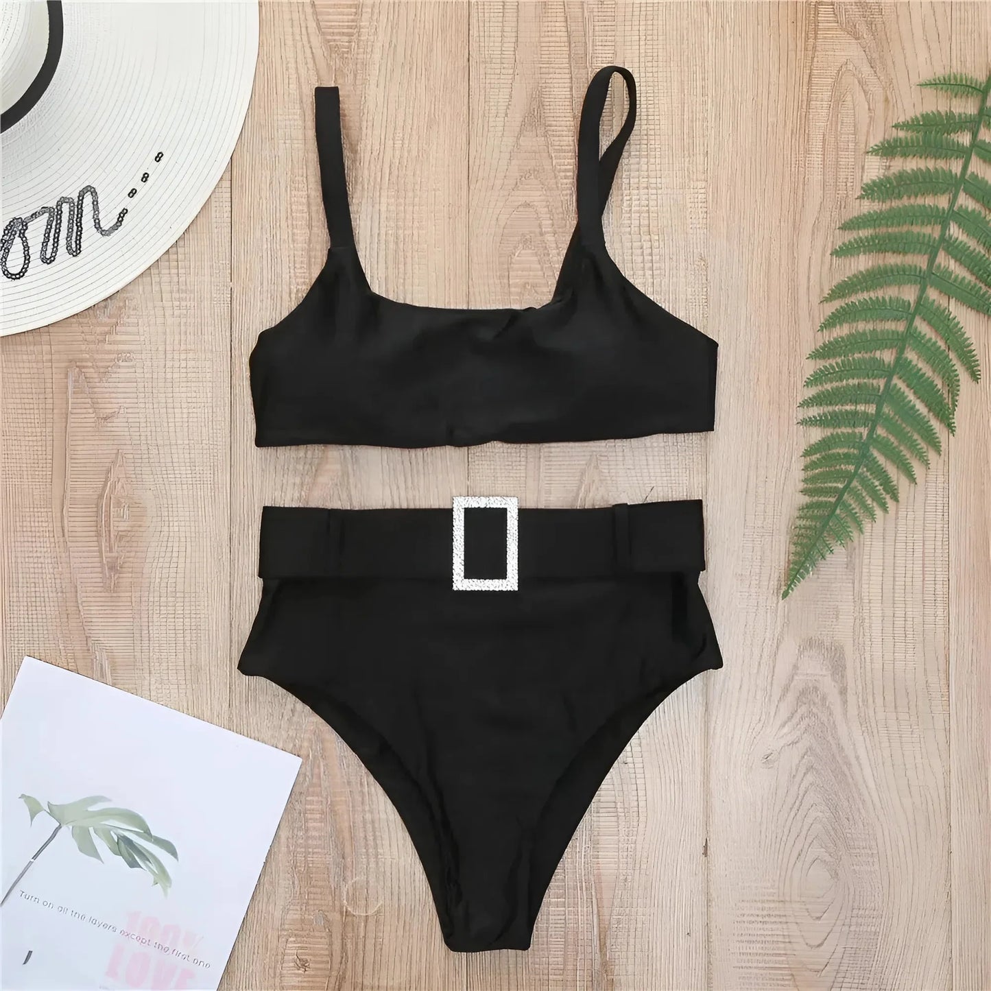 Two-Piece Swimsuit with Silver Buckle