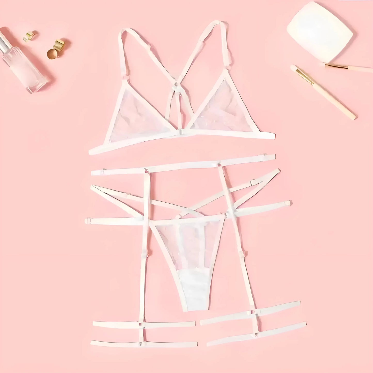 White 3-Piece Polka Dot Lingerie Set