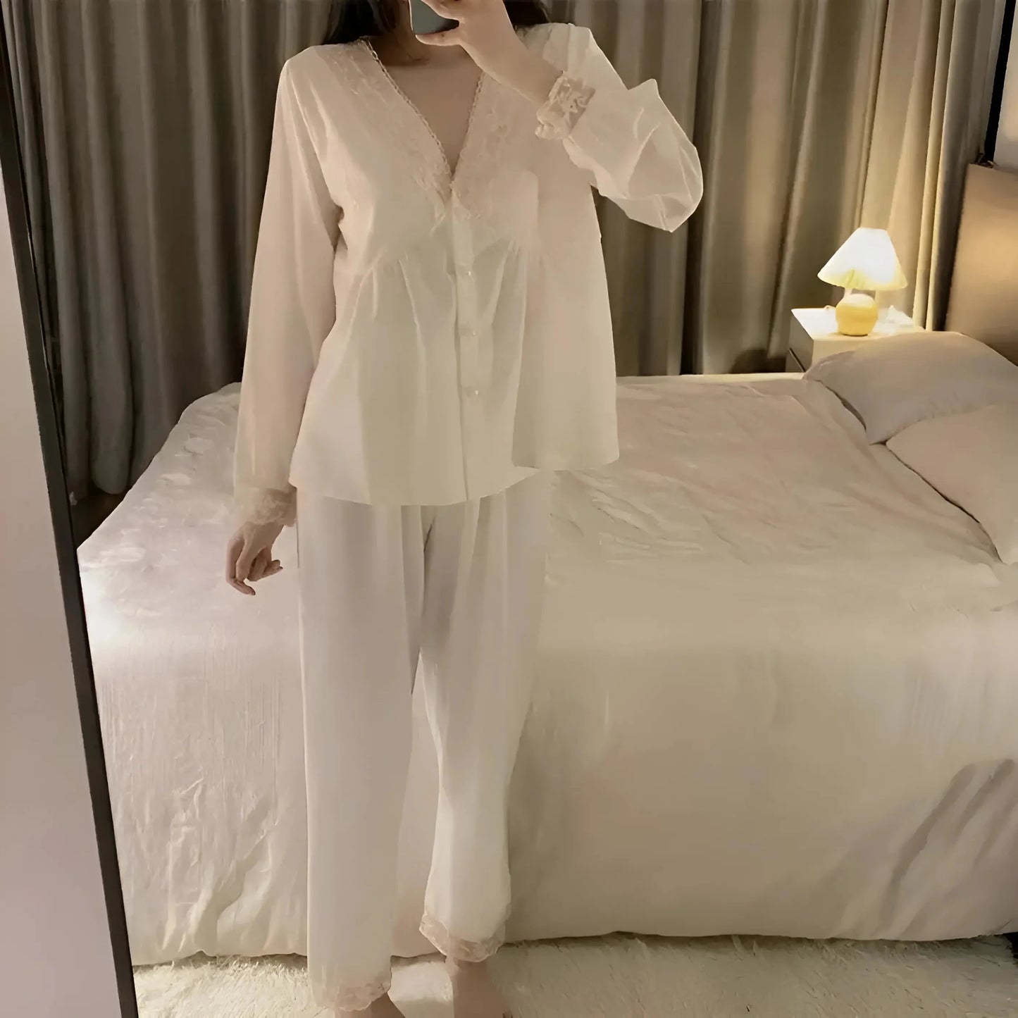 White Lace and Button Pyjama