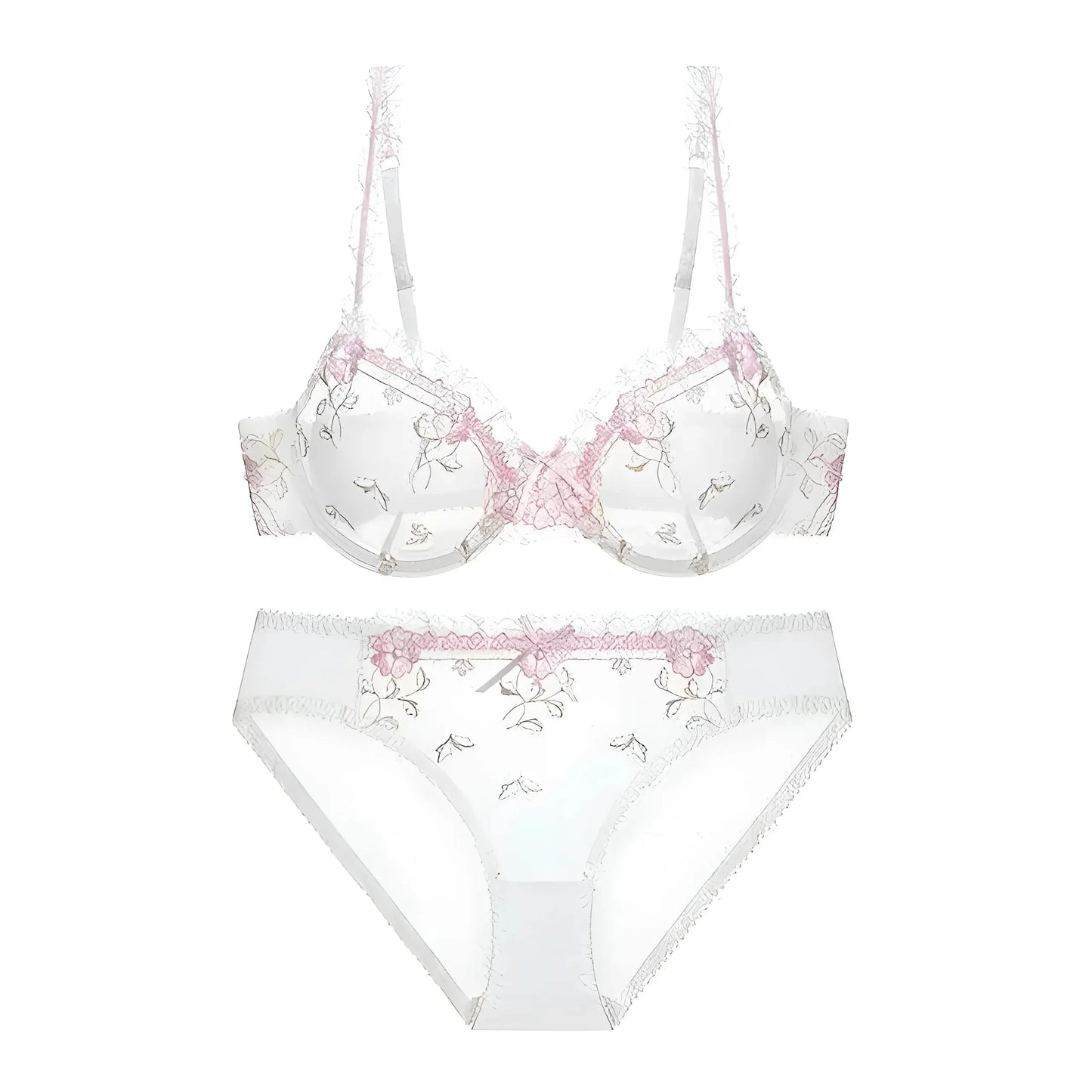 White Lace Bra with Floral Design