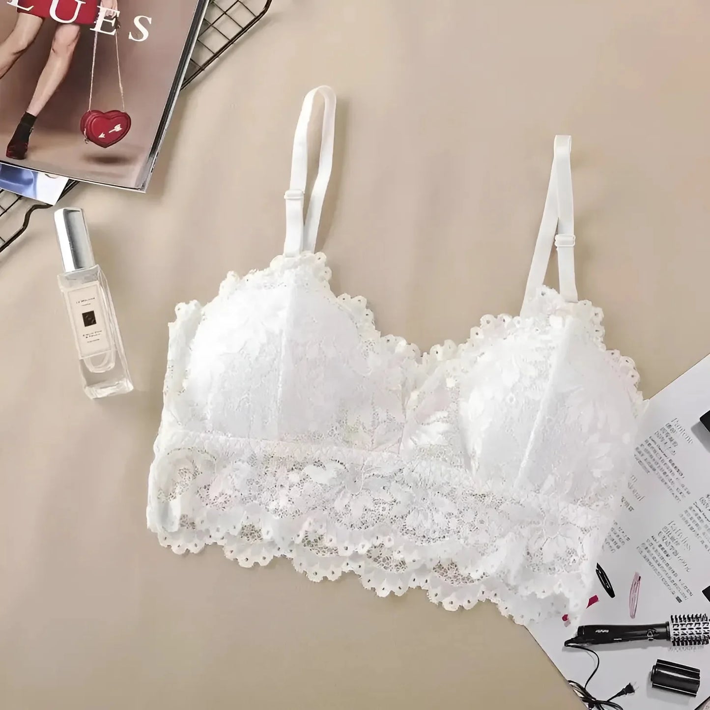 White Lace Bra with Low Rise Design