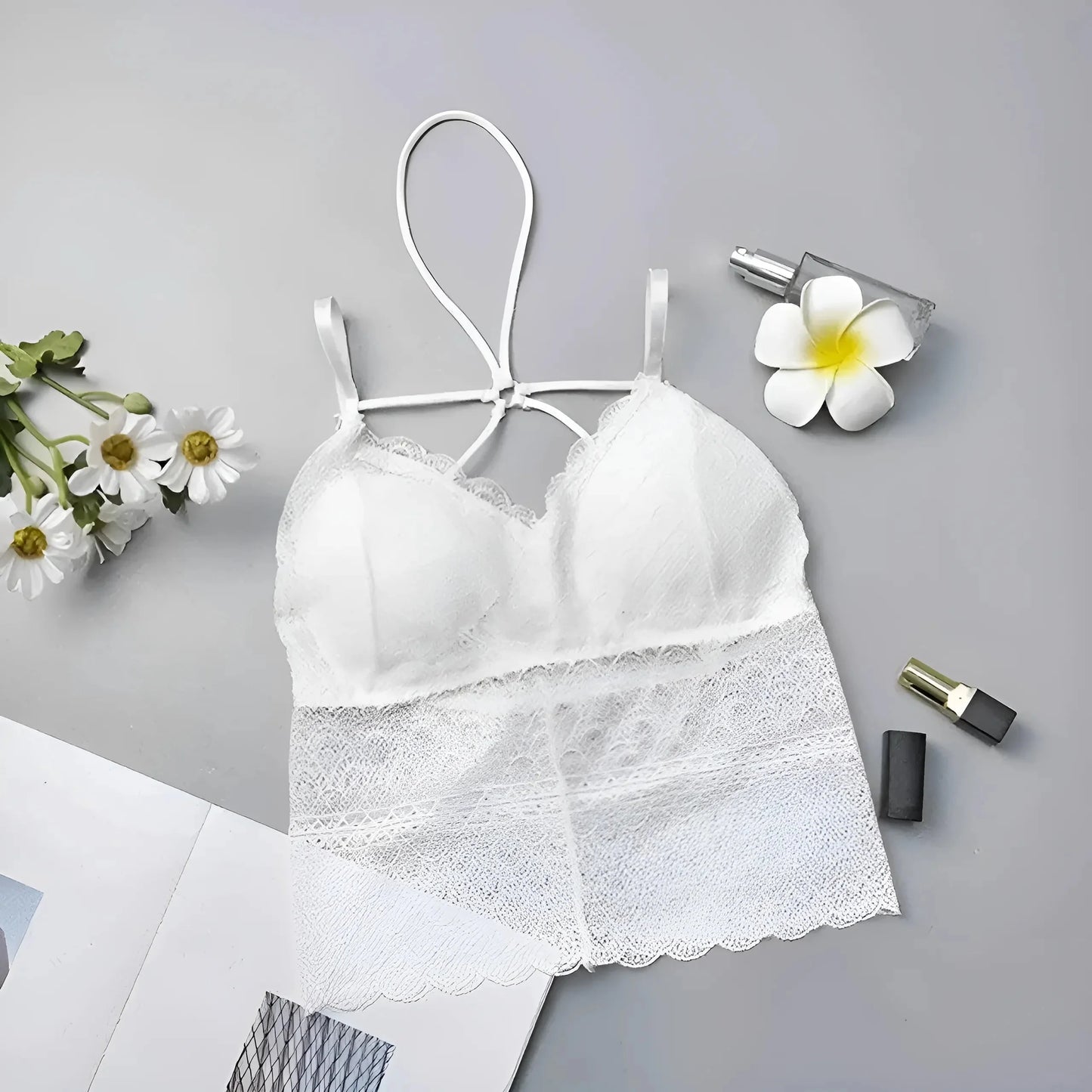 White Lace Bra with Low Rise Design
